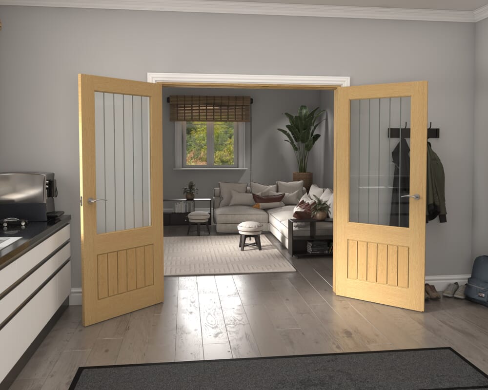 1732x2021x133mm Mexicano 2XG Glazed Oak French Door Set