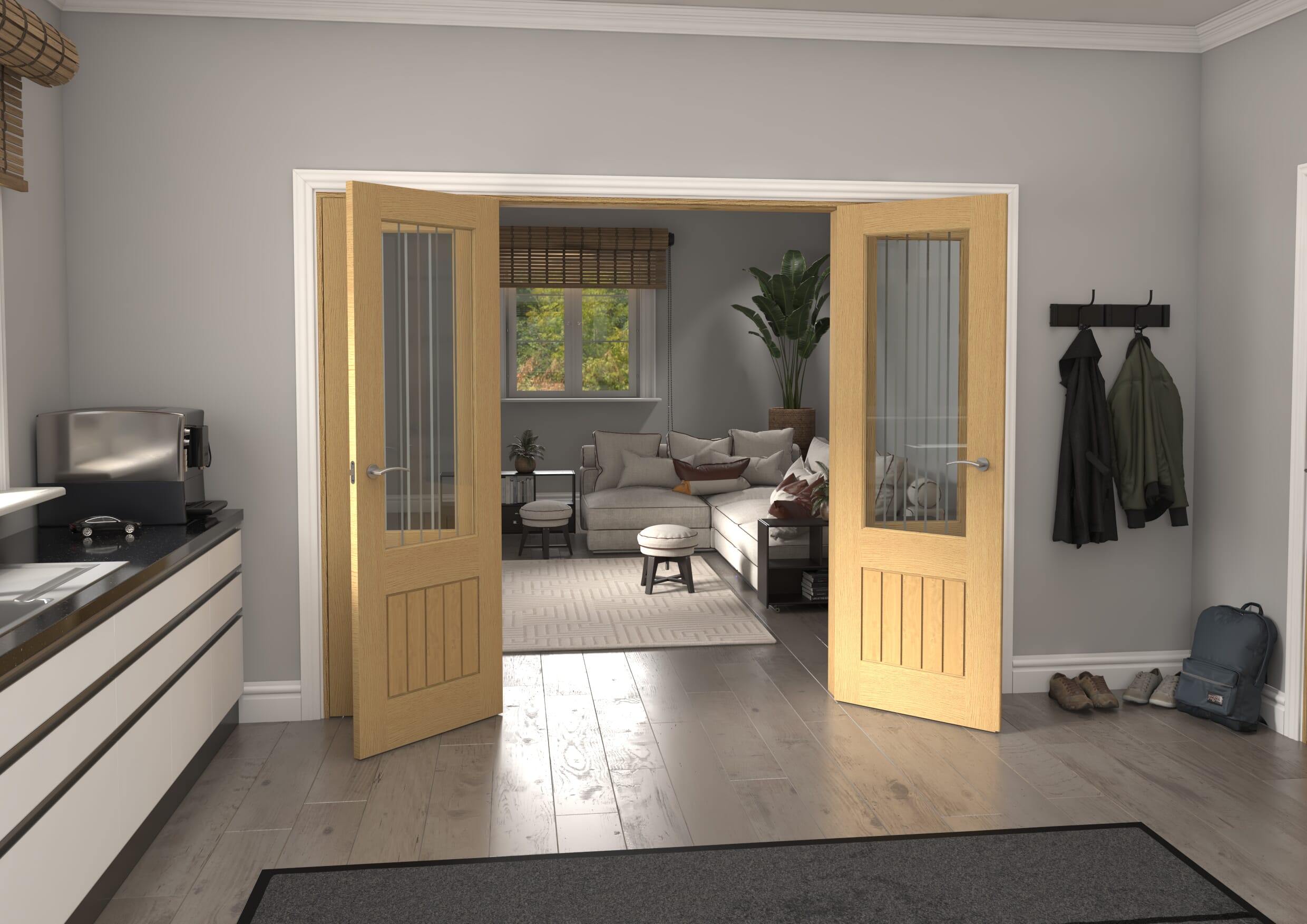 2684x2021x133mm Mexicano 2XG Glazed Oak French Door Set