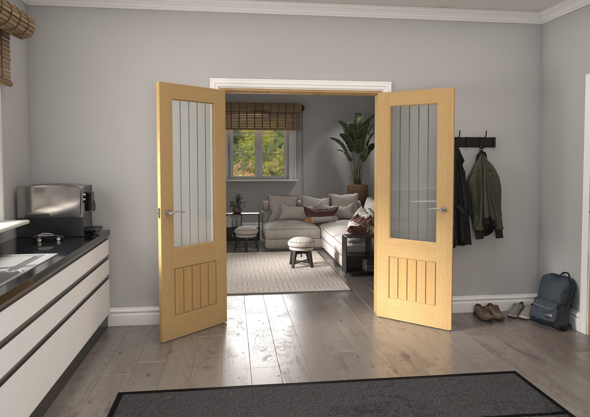 1426x2021x133mm Mexicano 2XG Glazed Oak Prefinished French Door Set