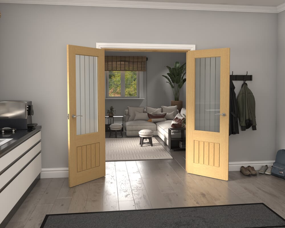 1426x2021x133mm Mexicano 2XG Glazed Oak Prefinished French Door Set