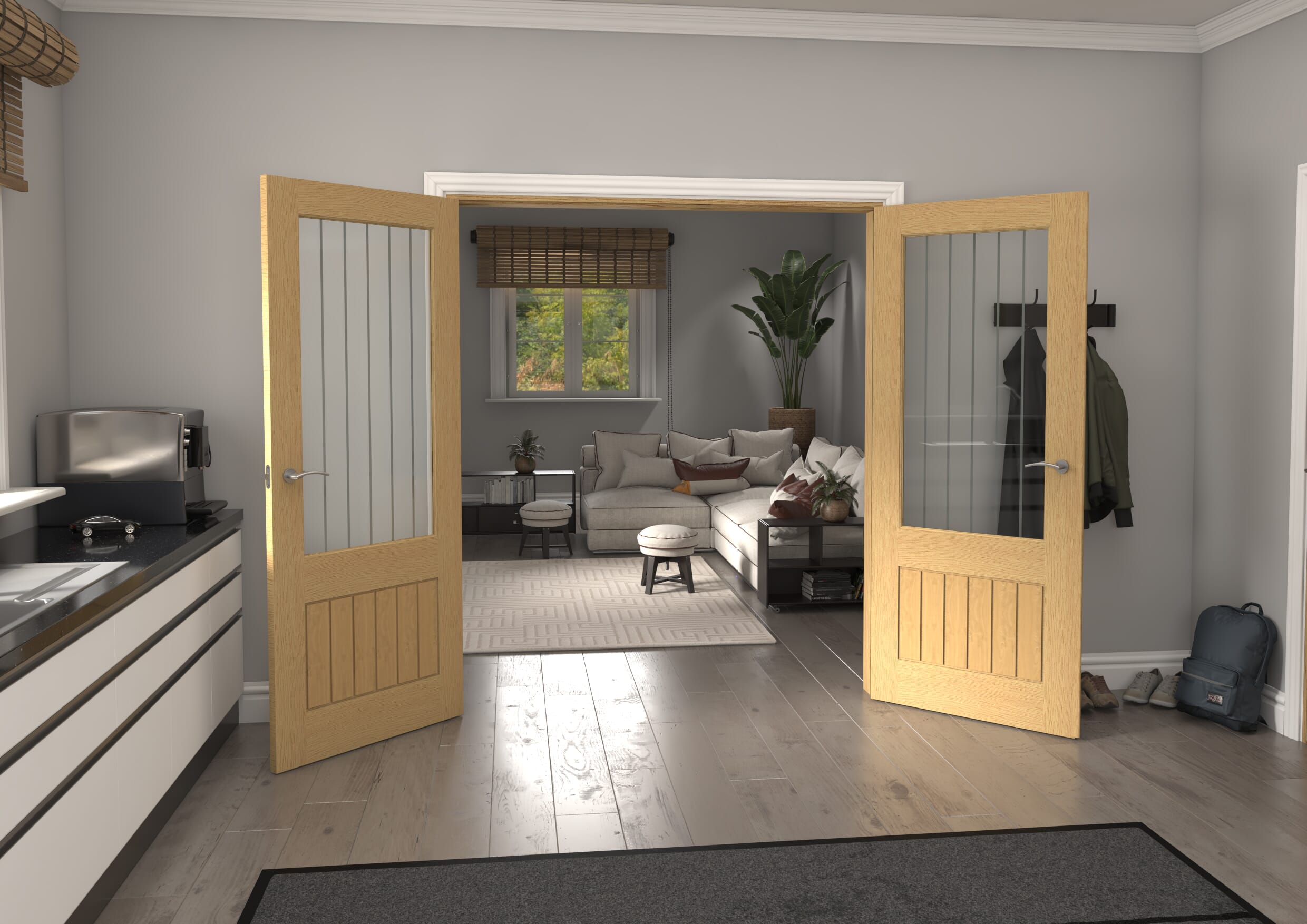 1732x2021x133mm Mexicano 2XG Glazed Oak Prefinished French Door Set