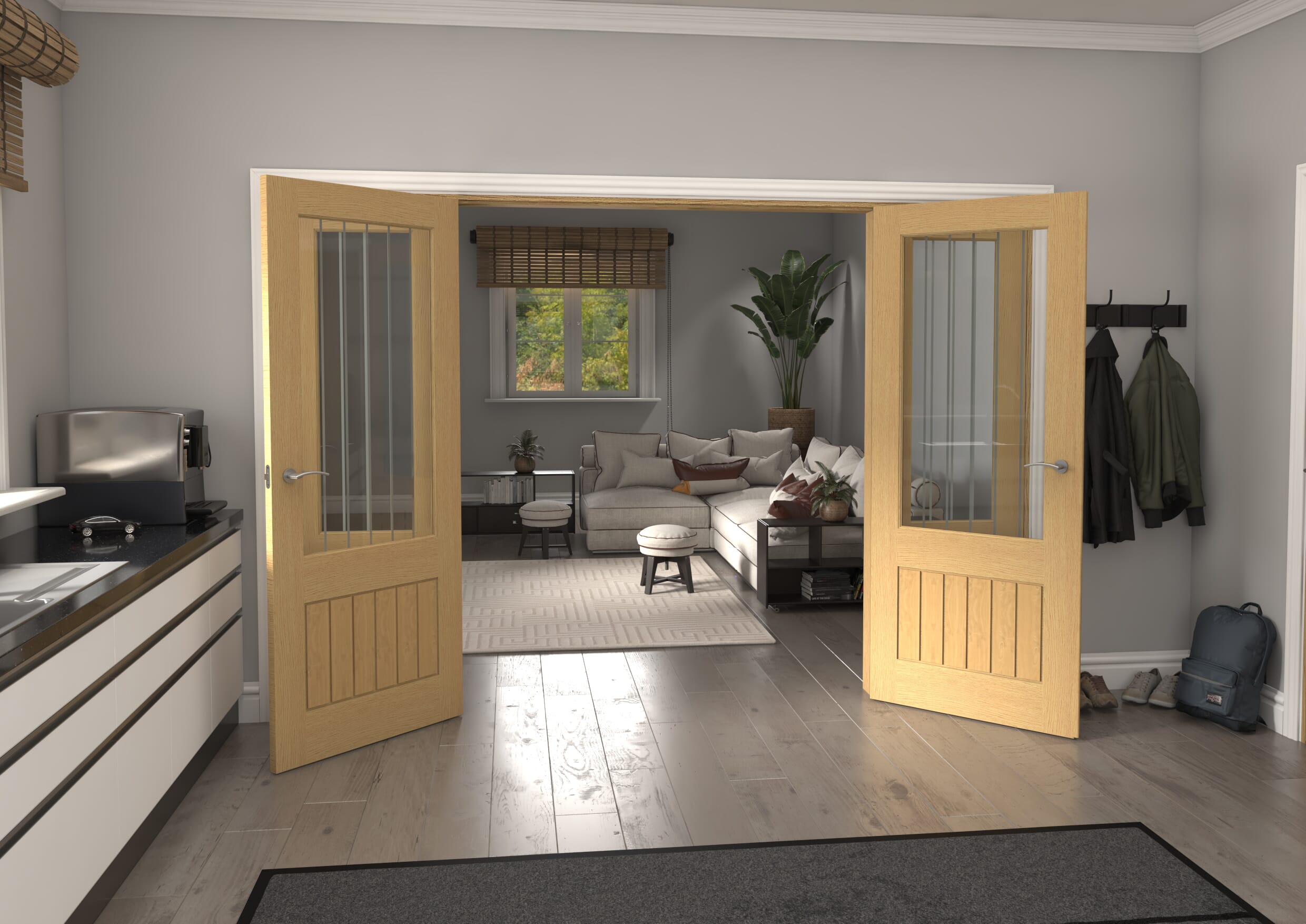 2988x2021x133mm Mexicano 2XG Glazed Oak Prefinished French Door Set