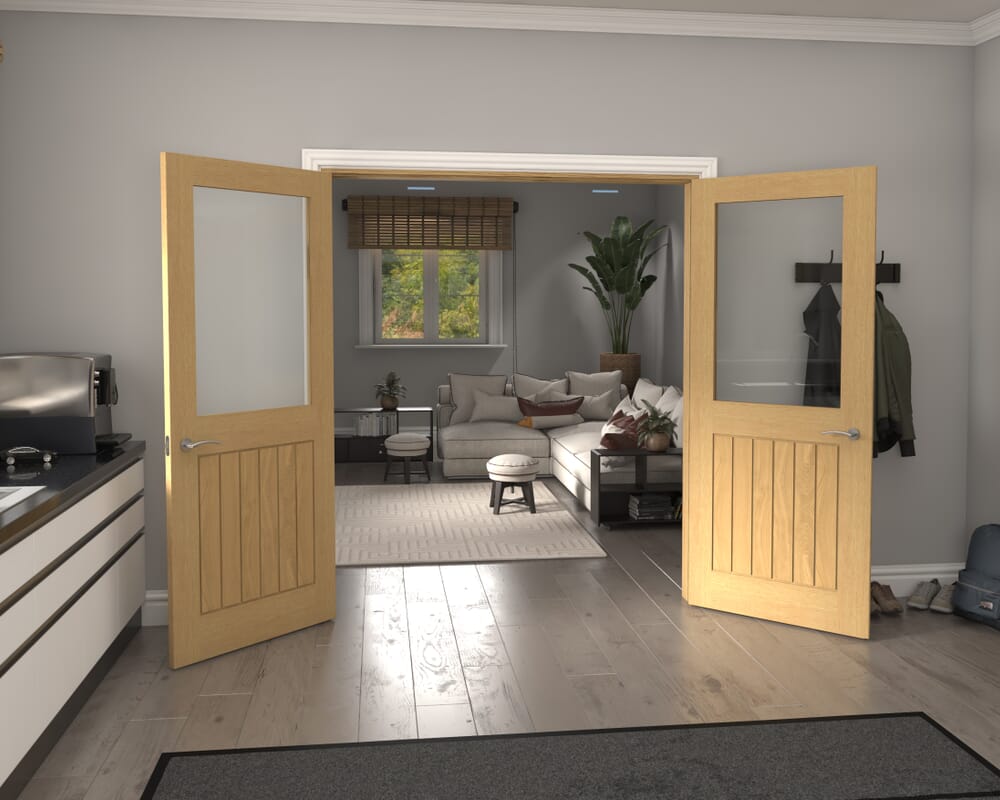 1732x2021x133mm Mexicano Clear Glazed Oak Prefinished French Door Set