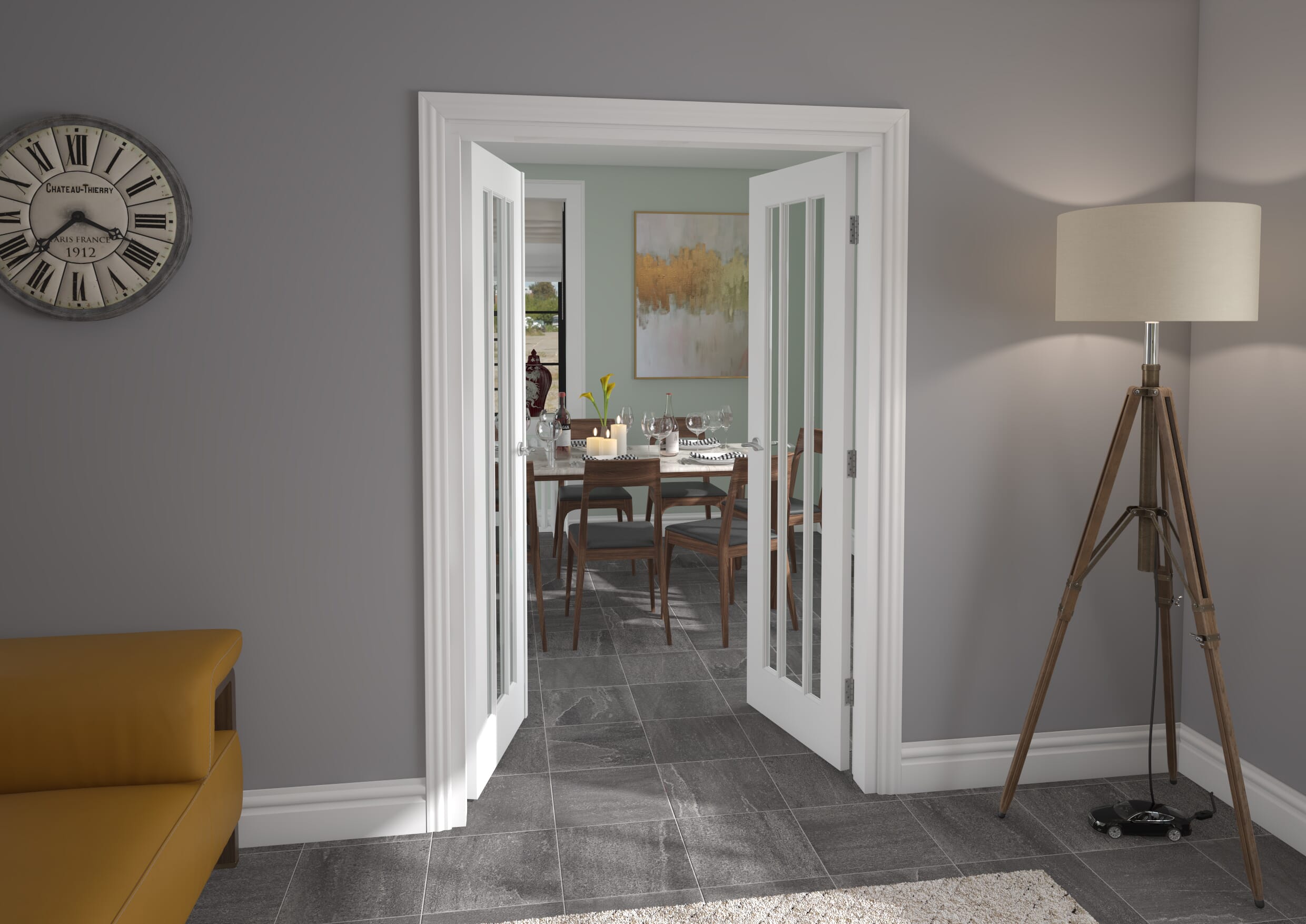 1276x2021x133mm White Lincoln Clear Glazed French Door Set