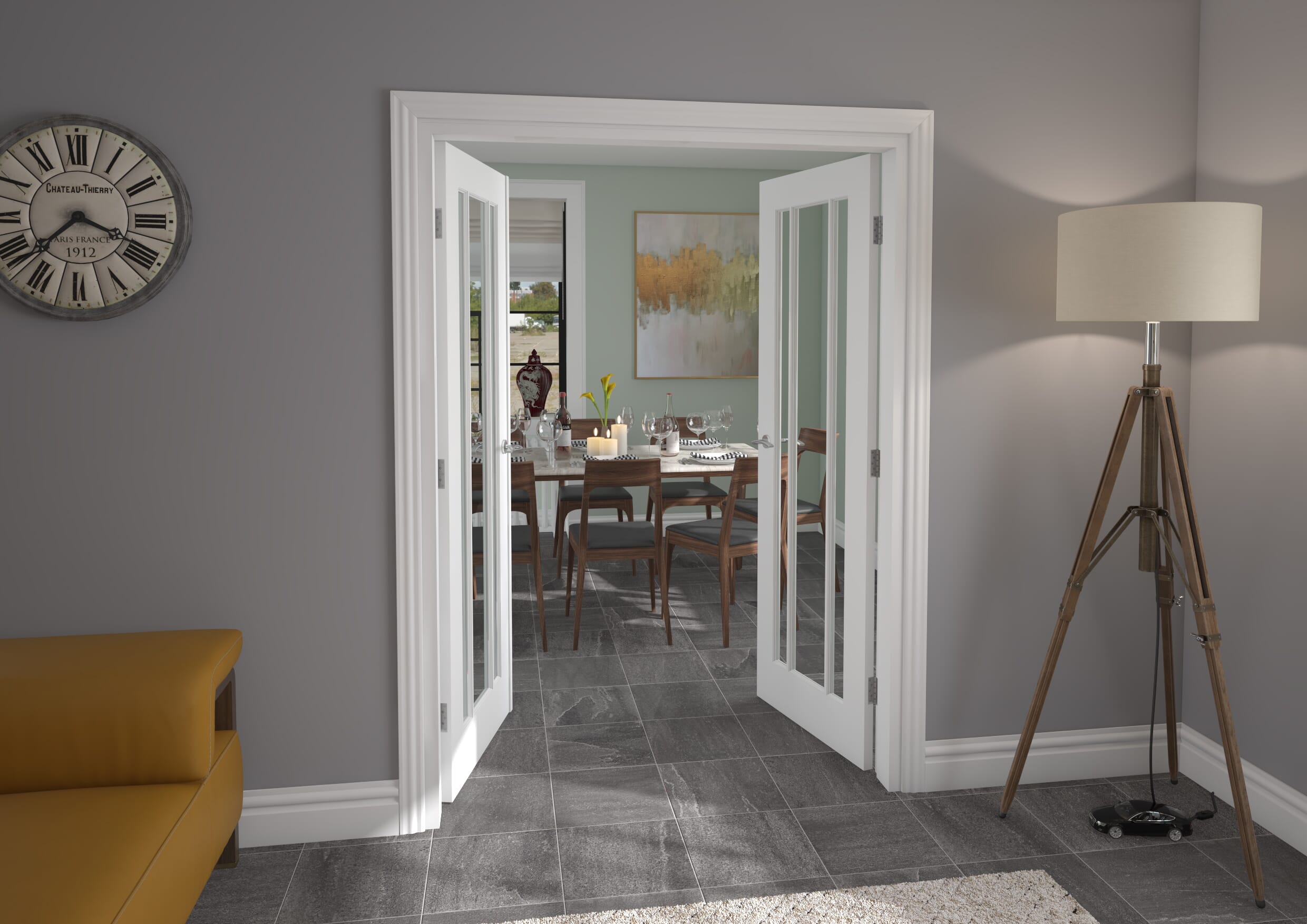 1428x2021x133mm White Lincoln Clear Glazed French Door Set