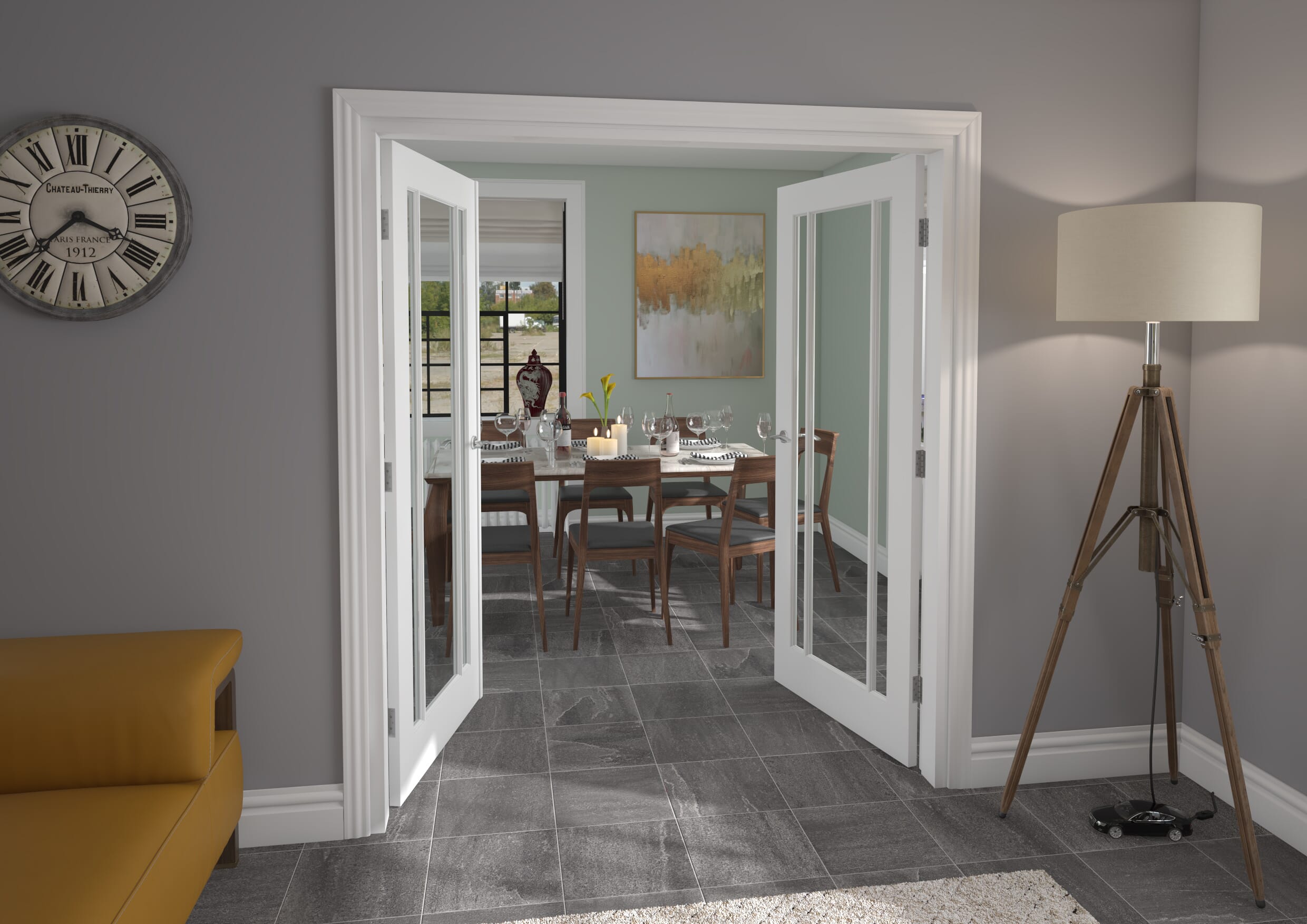 1732x2021x133mm White Lincoln Clear Glazed French Door Set