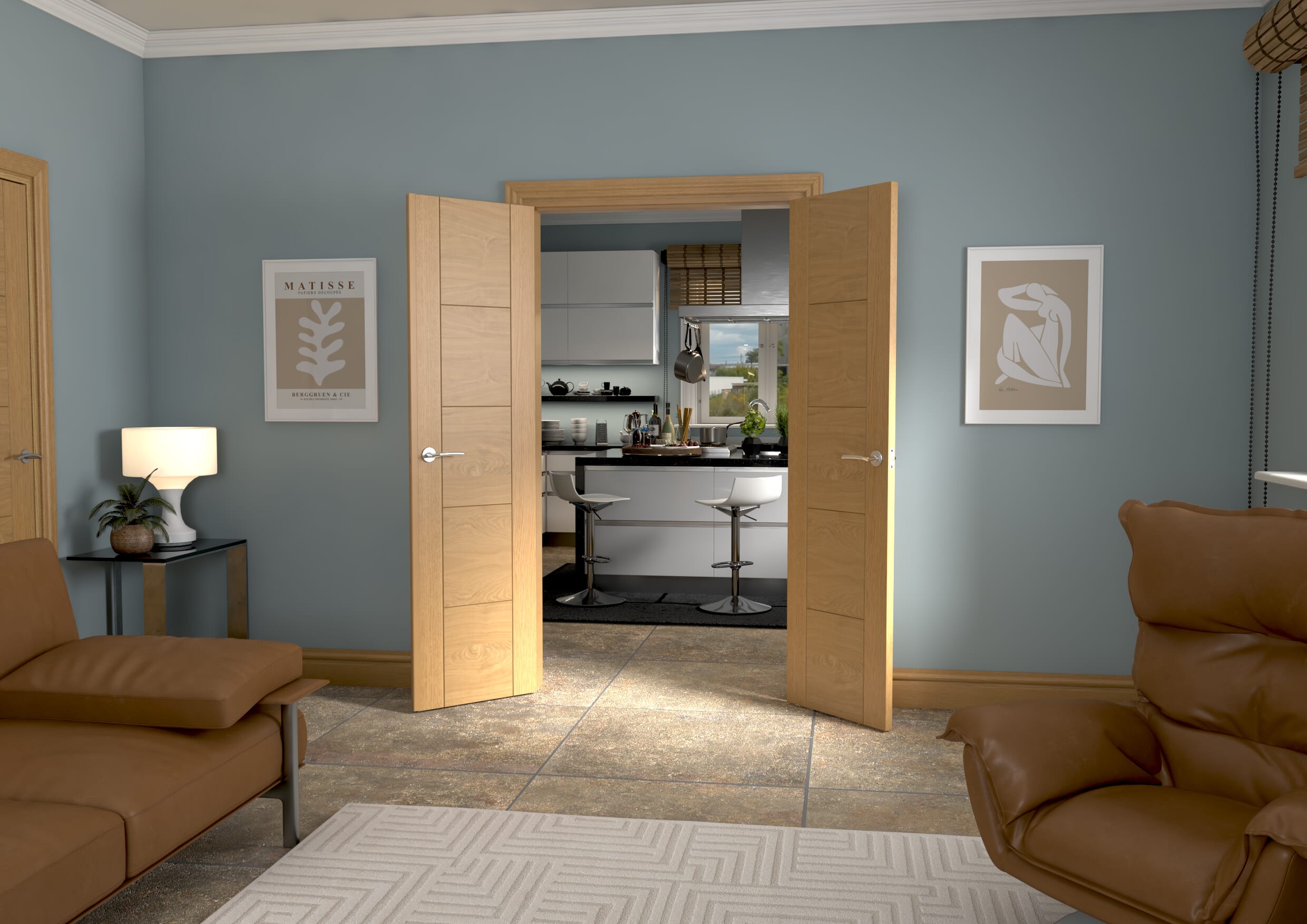 1122x2021x133mm Iseo Oak Prefinished French Door Set