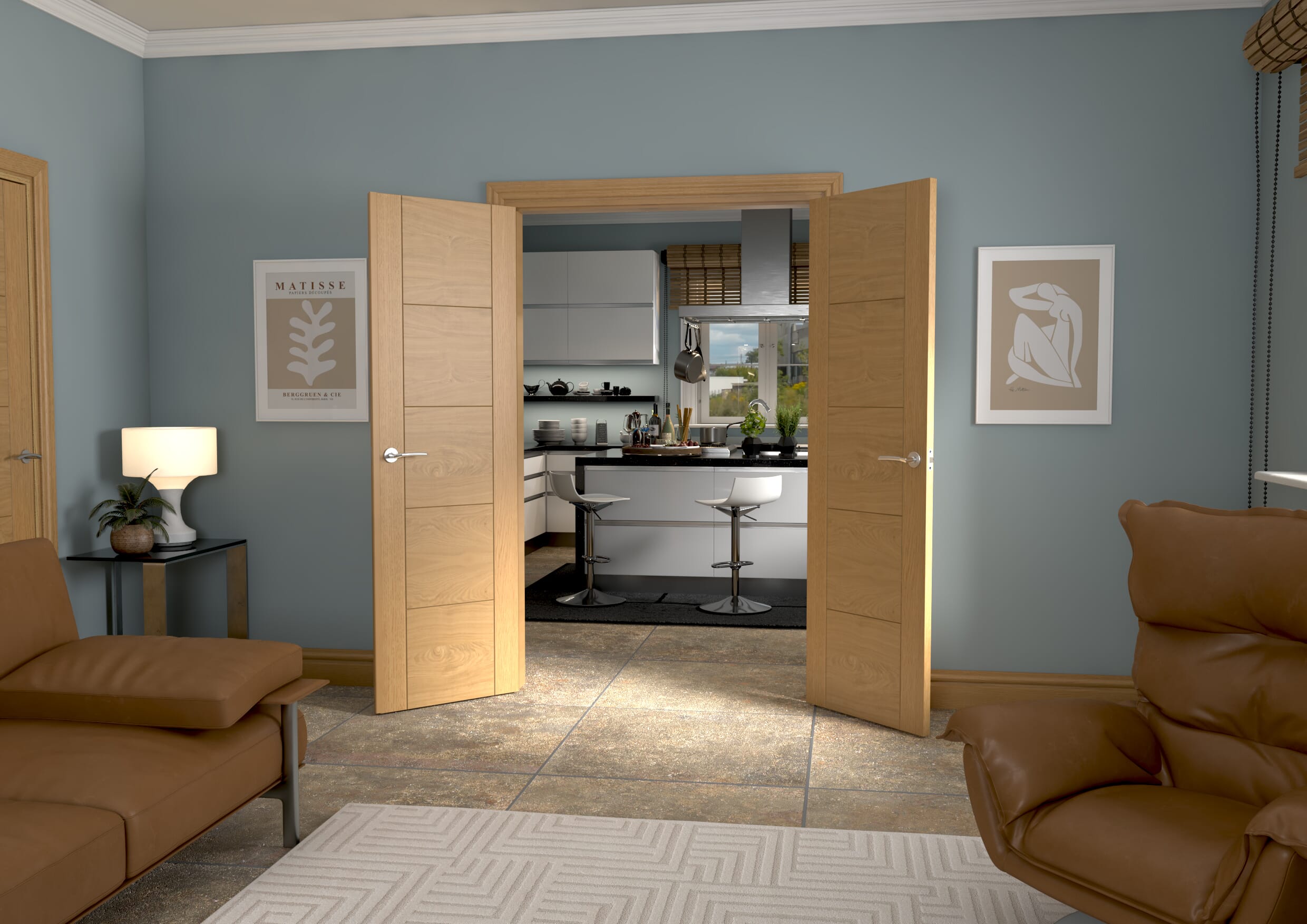 1276x2021x133mm Iseo Oak Prefinished French Door Set