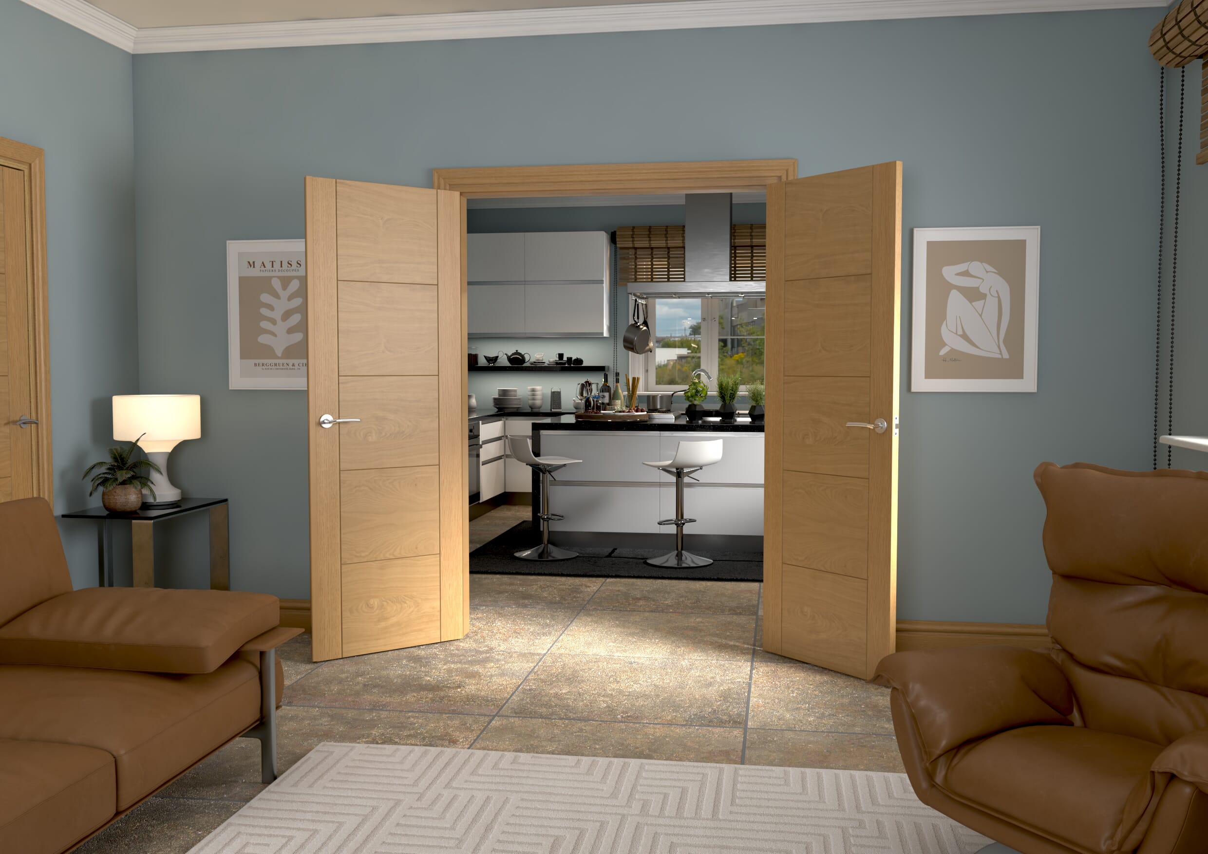 1426x2021x133mm Iseo Oak Prefinished French Door Set