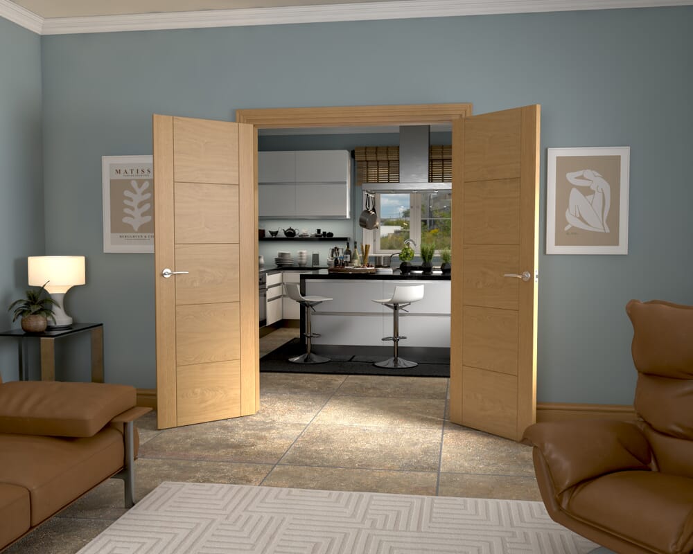 1426x2021x133mm Iseo Oak Prefinished French Door Set