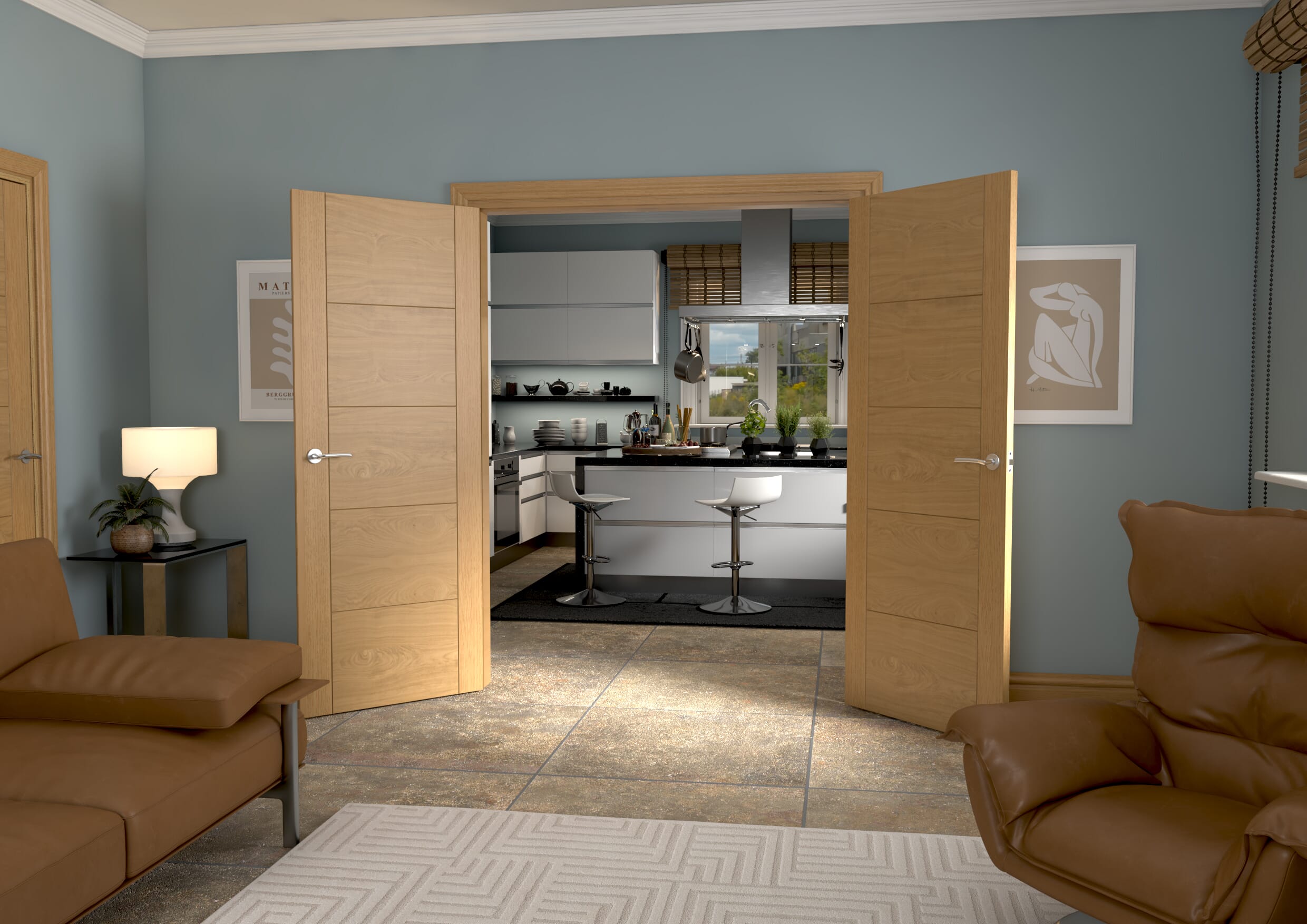 1478x2021x133mm Iseo Oak Prefinished French Door Set