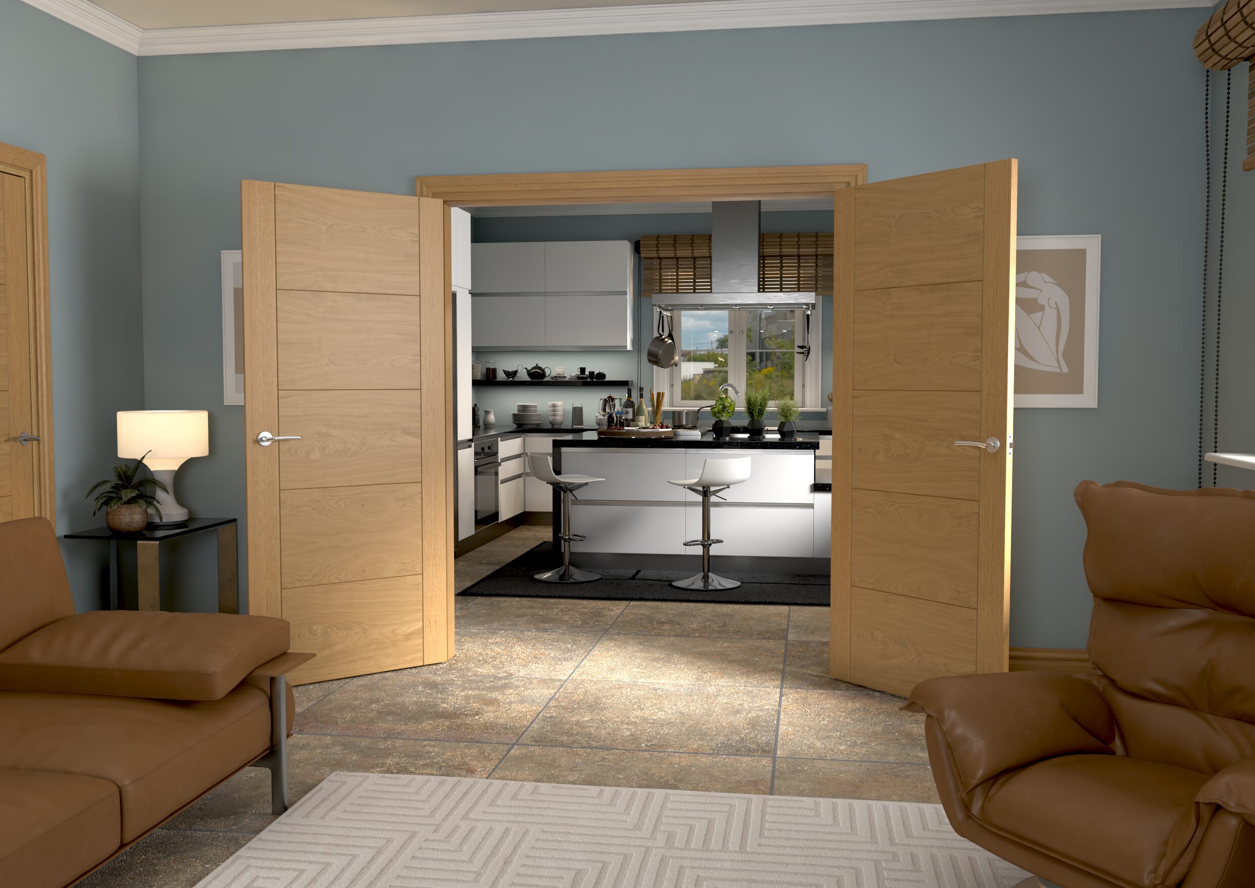 1732x2021x133mm Iseo Oak Prefinished French Door Set