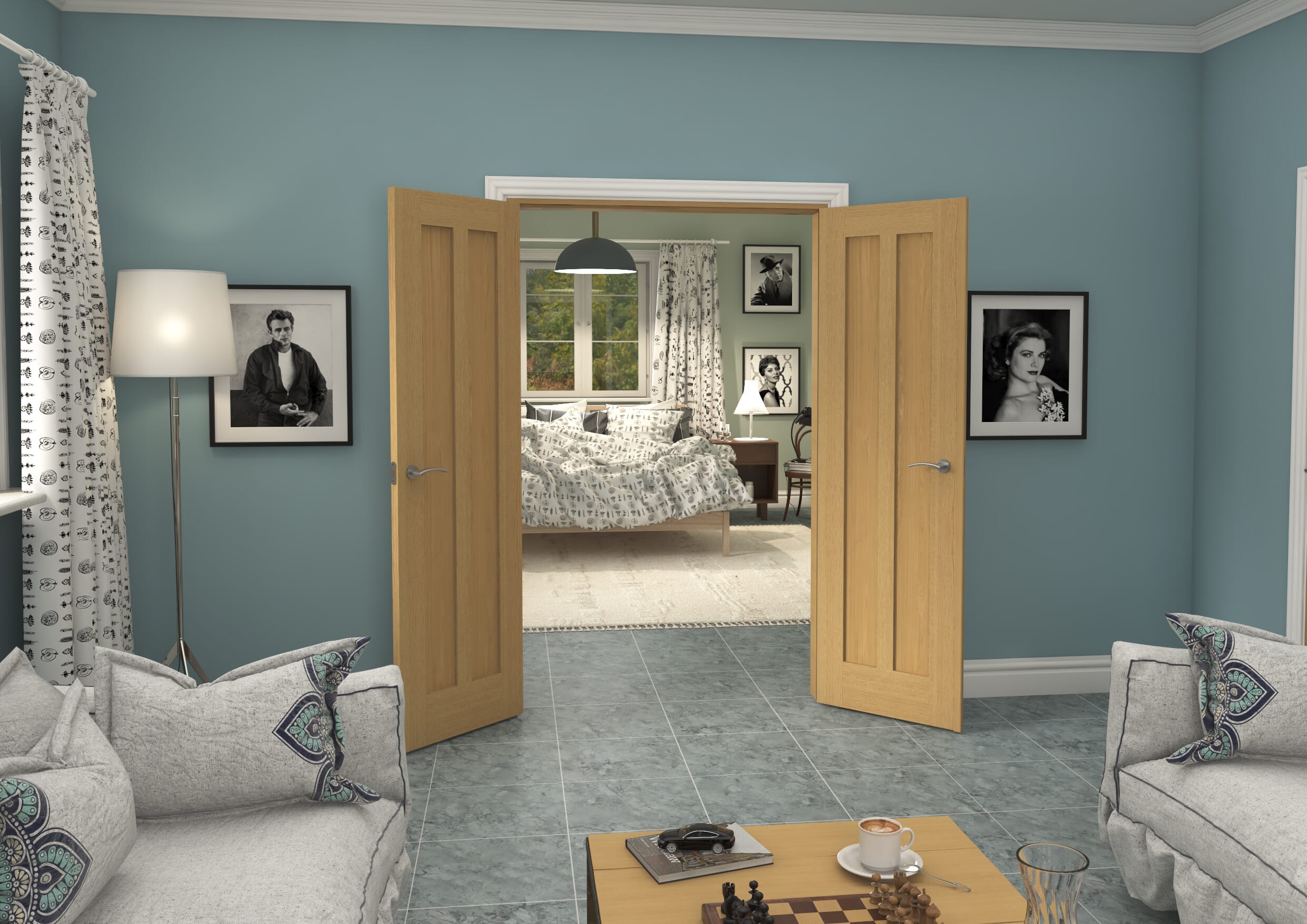 1276x2021x133mm Aston Oak French Door Set