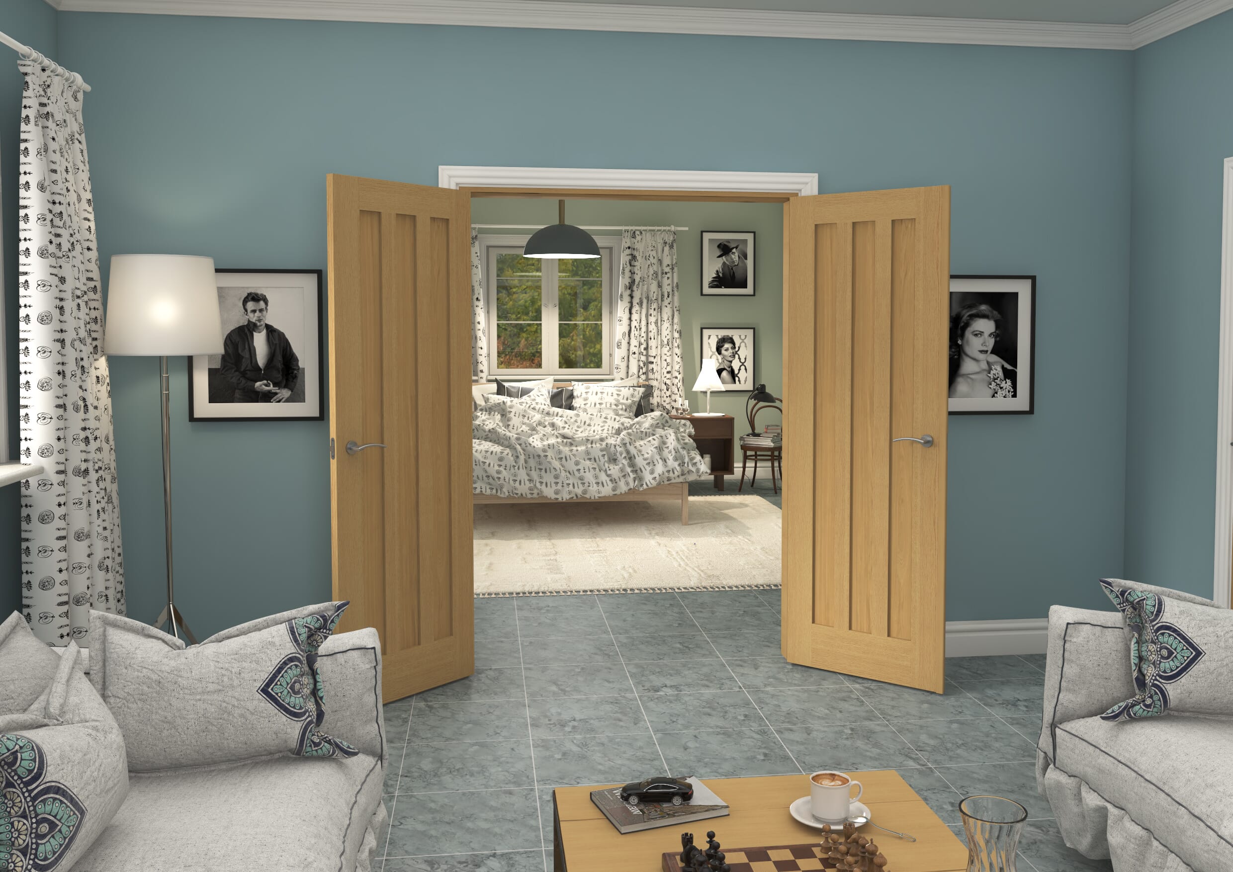 1426x2021x133mm Aston Oak French Door Set