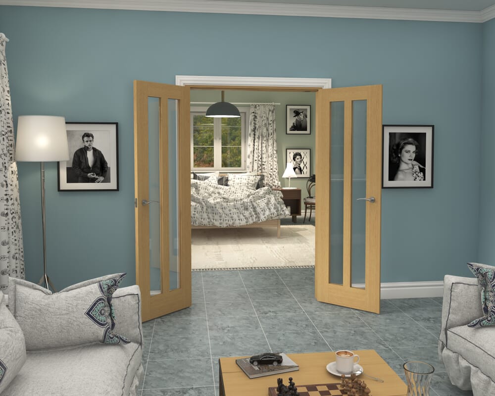 1276x2021x133mm Aston Oak Clear Glazed French Door Set
