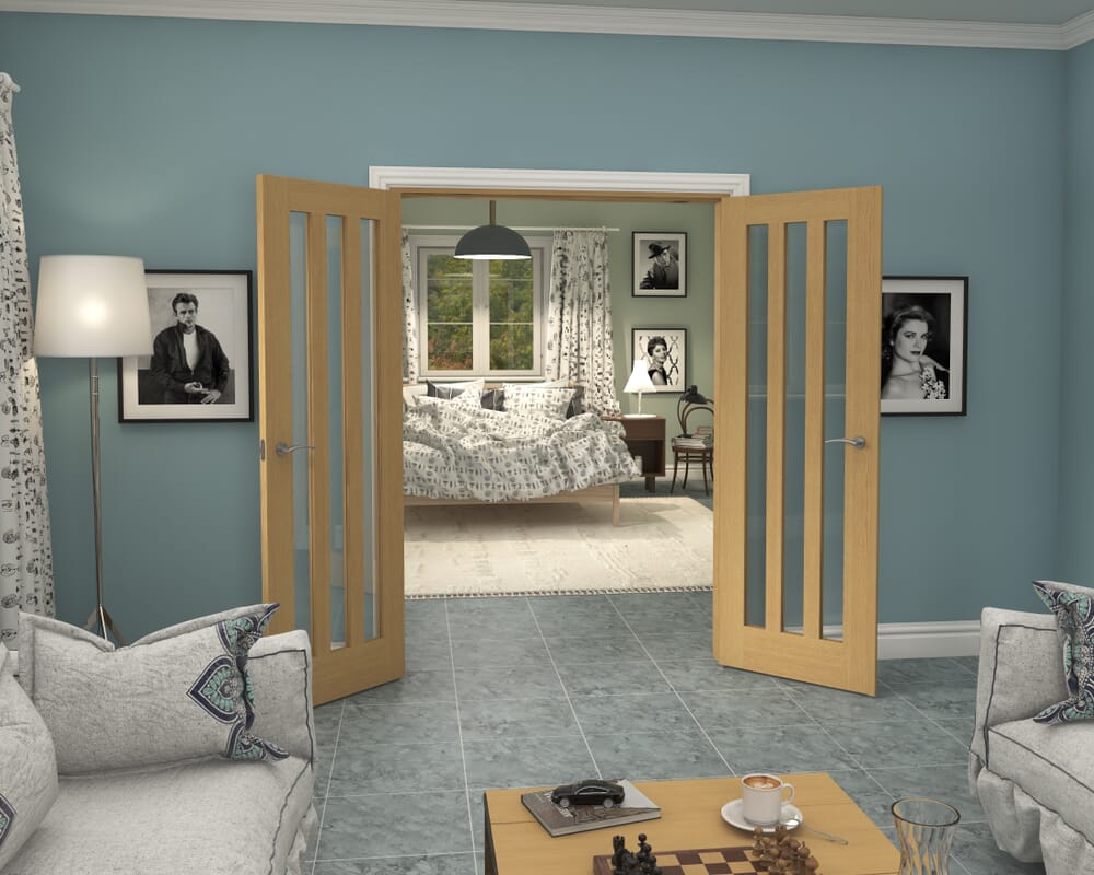 1426x2021x133mm Aston Oak Clear Glazed French Door Set