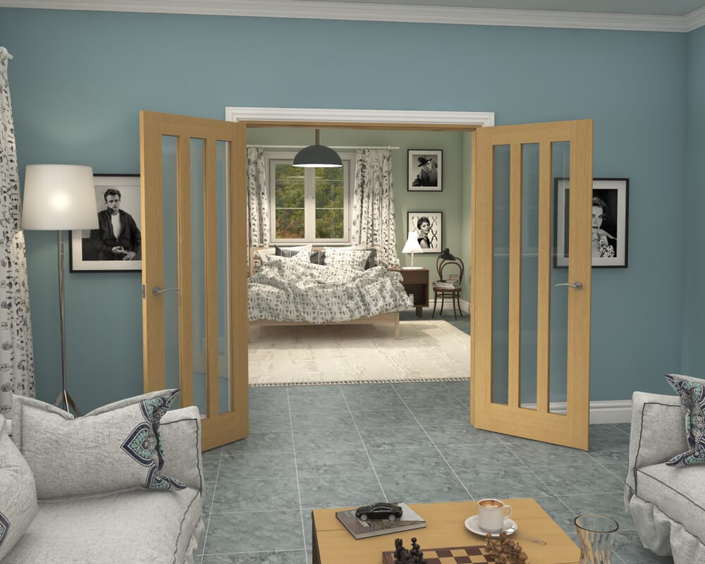 1580x2021x133mm Aston Oak Clear Glazed French Door Set