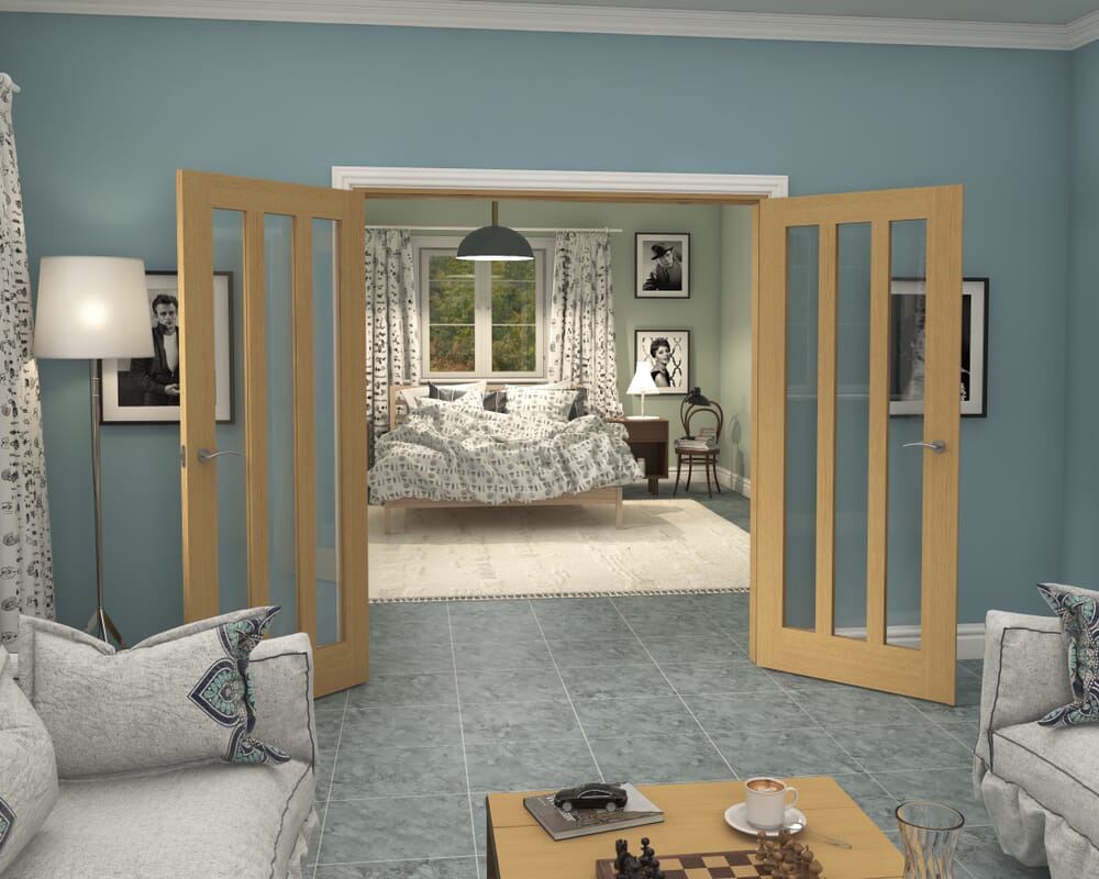 1732x2021x133mm Aston Oak Clear Glazed French Door Set