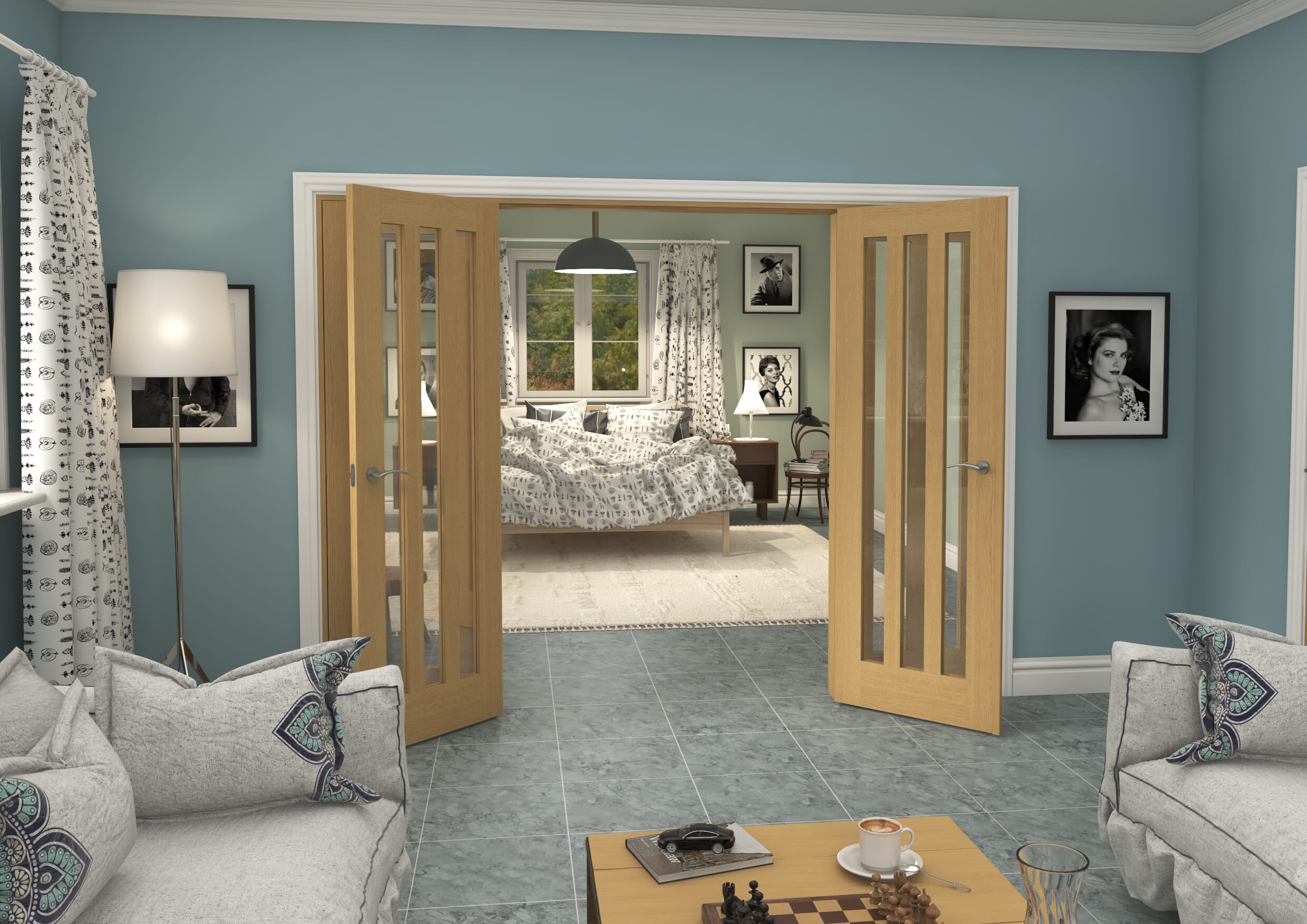 2684x2021x133mm Aston Oak Clear Glazed French Door Set