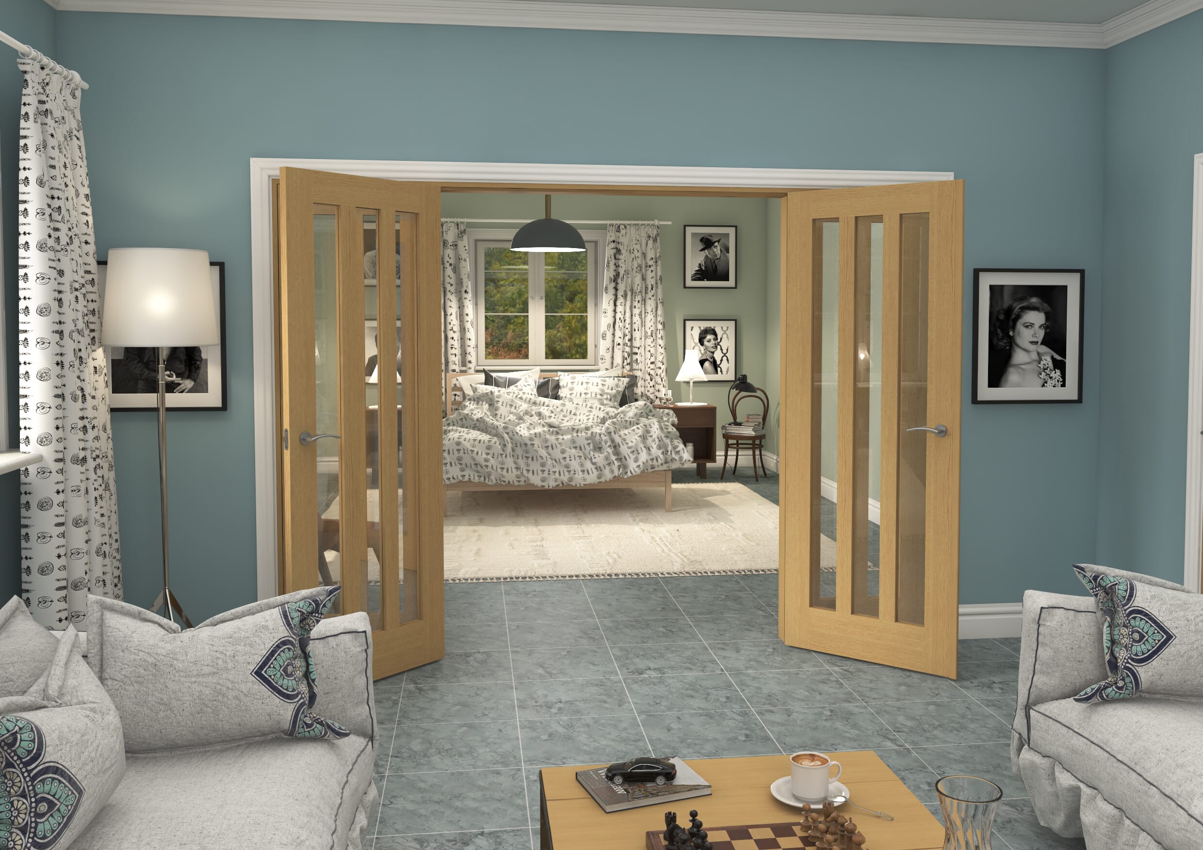 2836x2021x133mm Aston Oak Clear Glazed French Door Set
