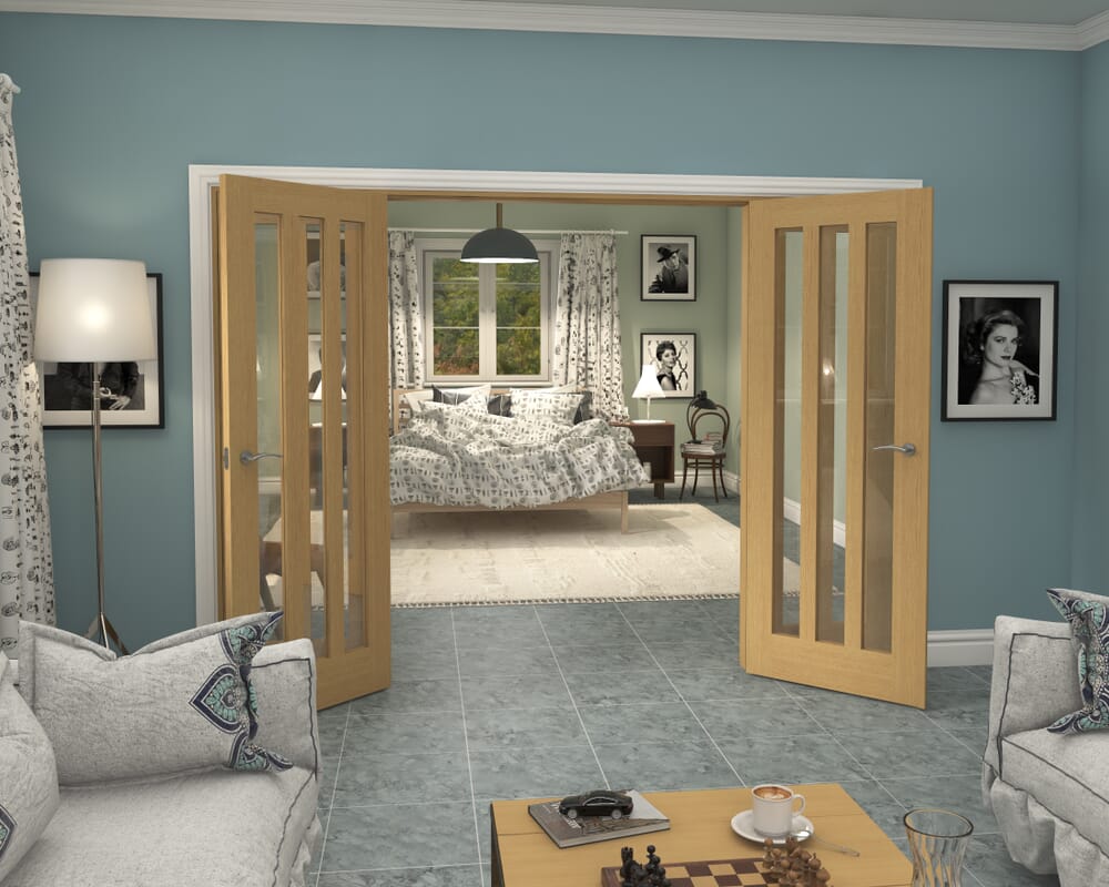 2836x2021x133mm Aston Oak Clear Glazed French Door Set