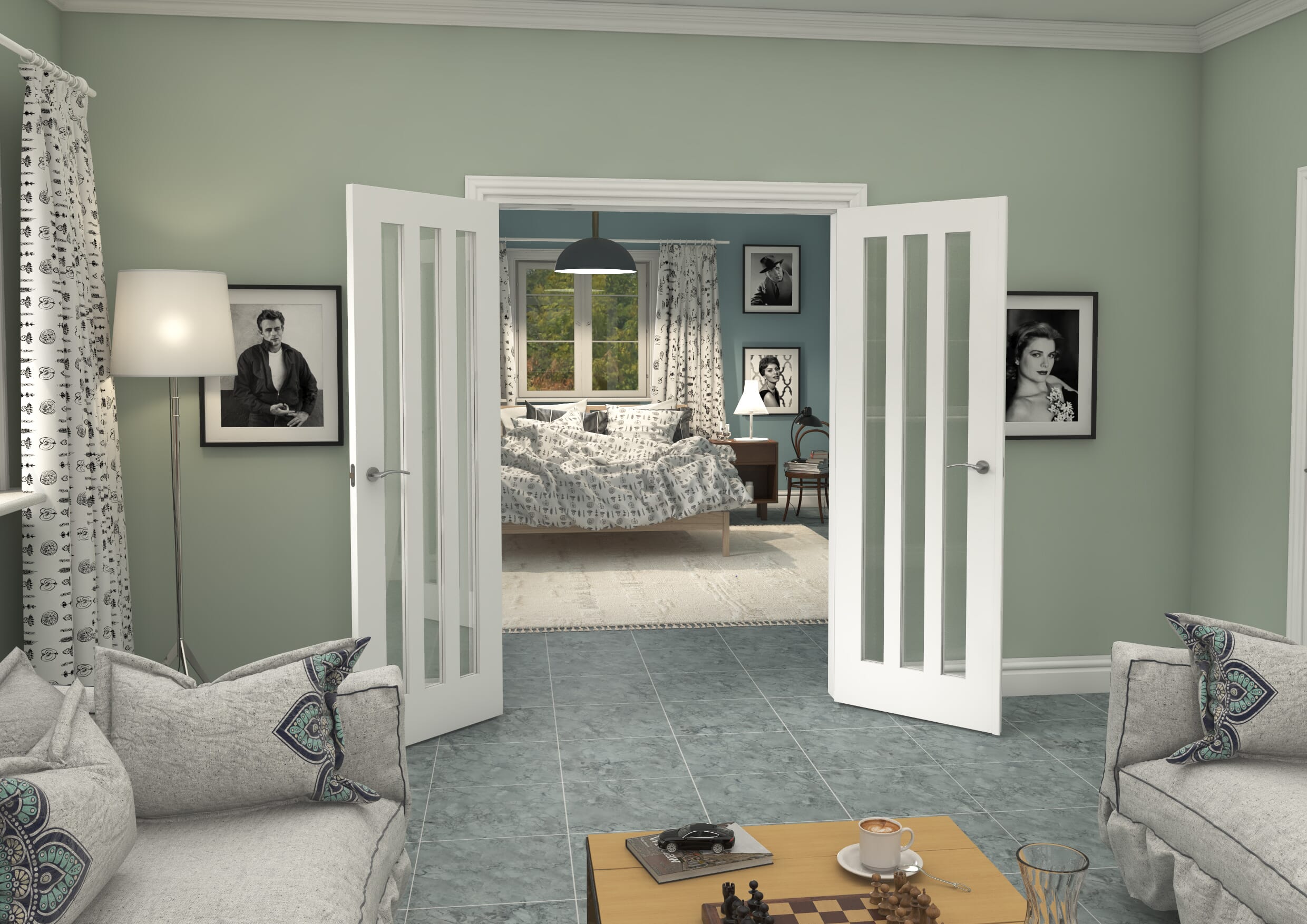1426x2021x133mm Aston White Clear Glazed French Door Set