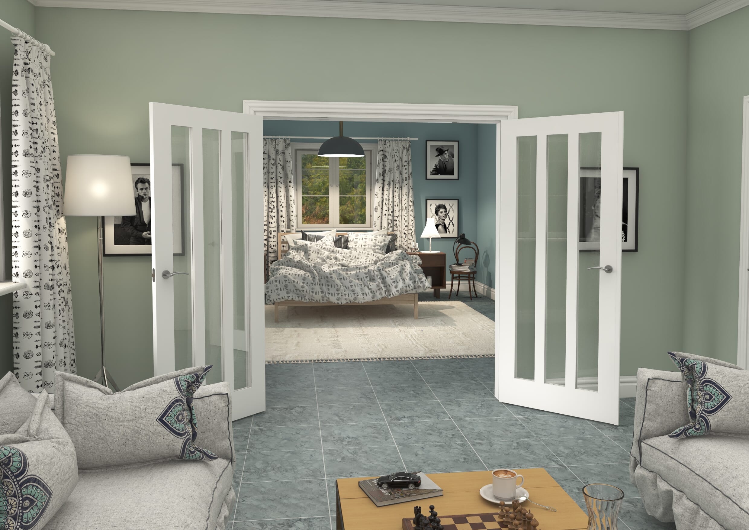 1732x2021x133mm Aston White Clear Glazed French Door Set