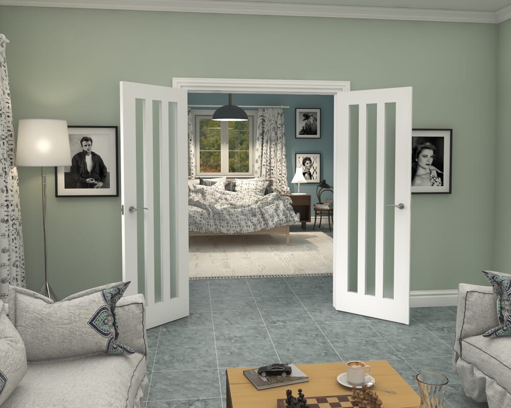 1426x2021x133mm Aston White Frosted Glazed French Door Set