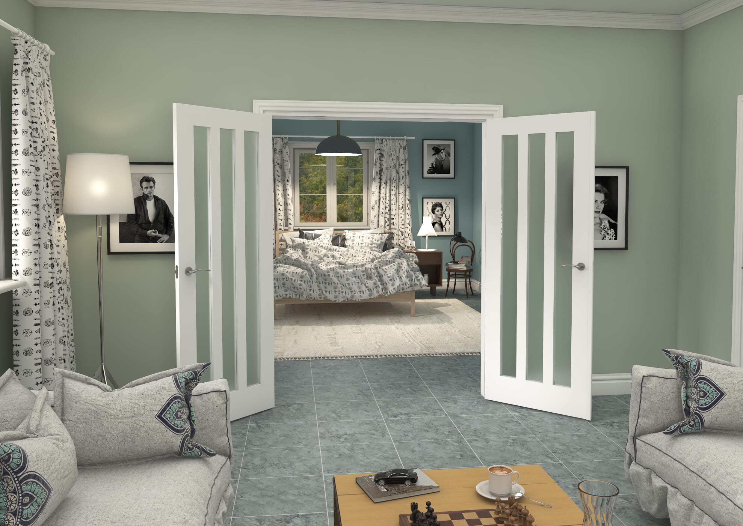 1580x2021x133mm Aston White Frosted Glazed French Door Set