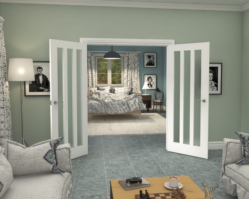 1580x2021x133mm Aston White Frosted Glazed French Door Set