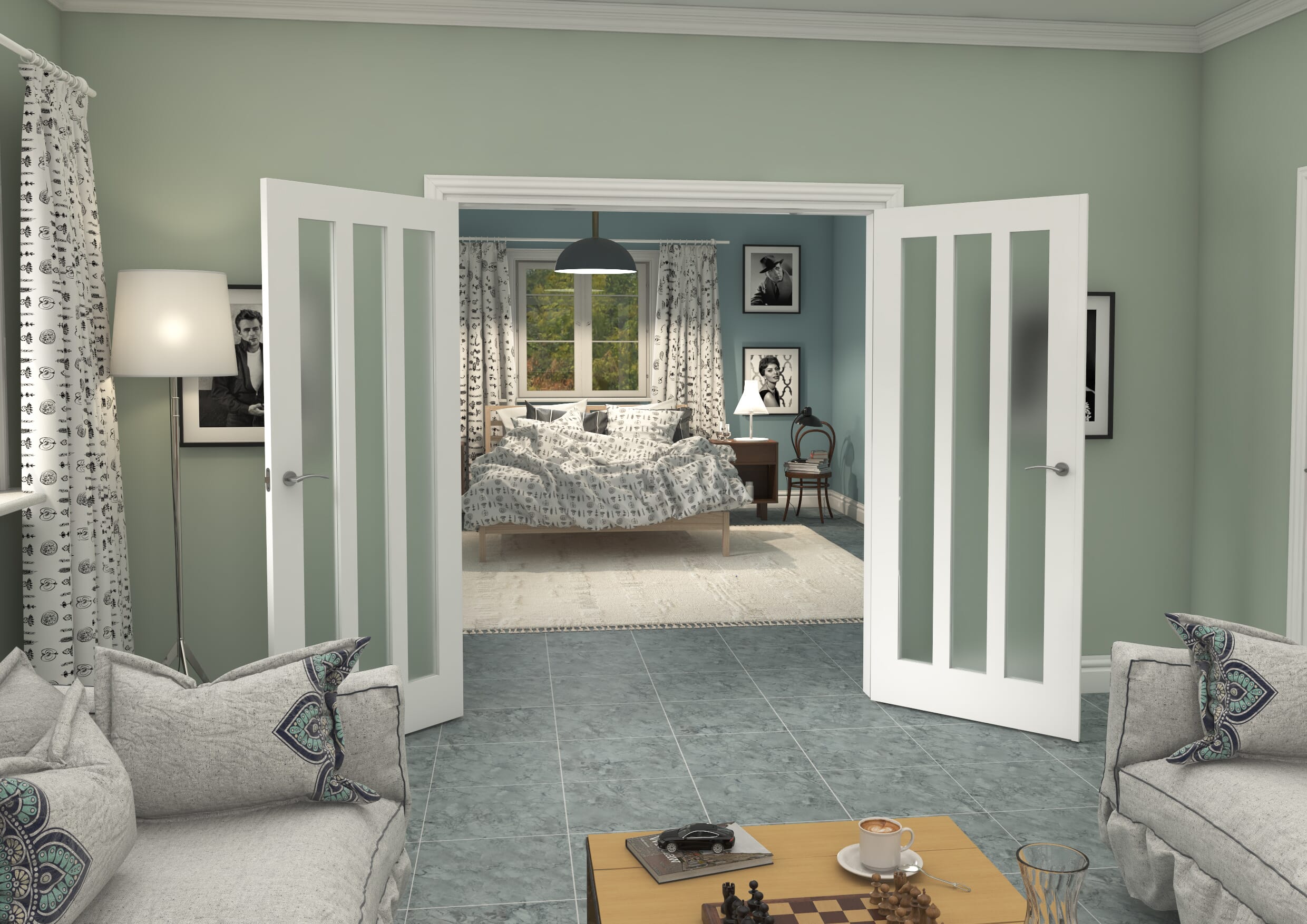 1732x2021x133mm Aston White Frosted Glazed French Door Set