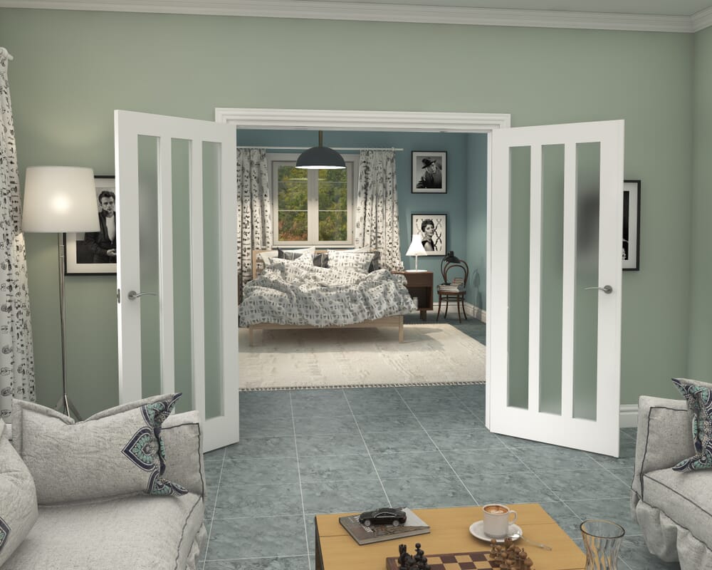 1732x2021x133mm Aston White Frosted Glazed French Door Set