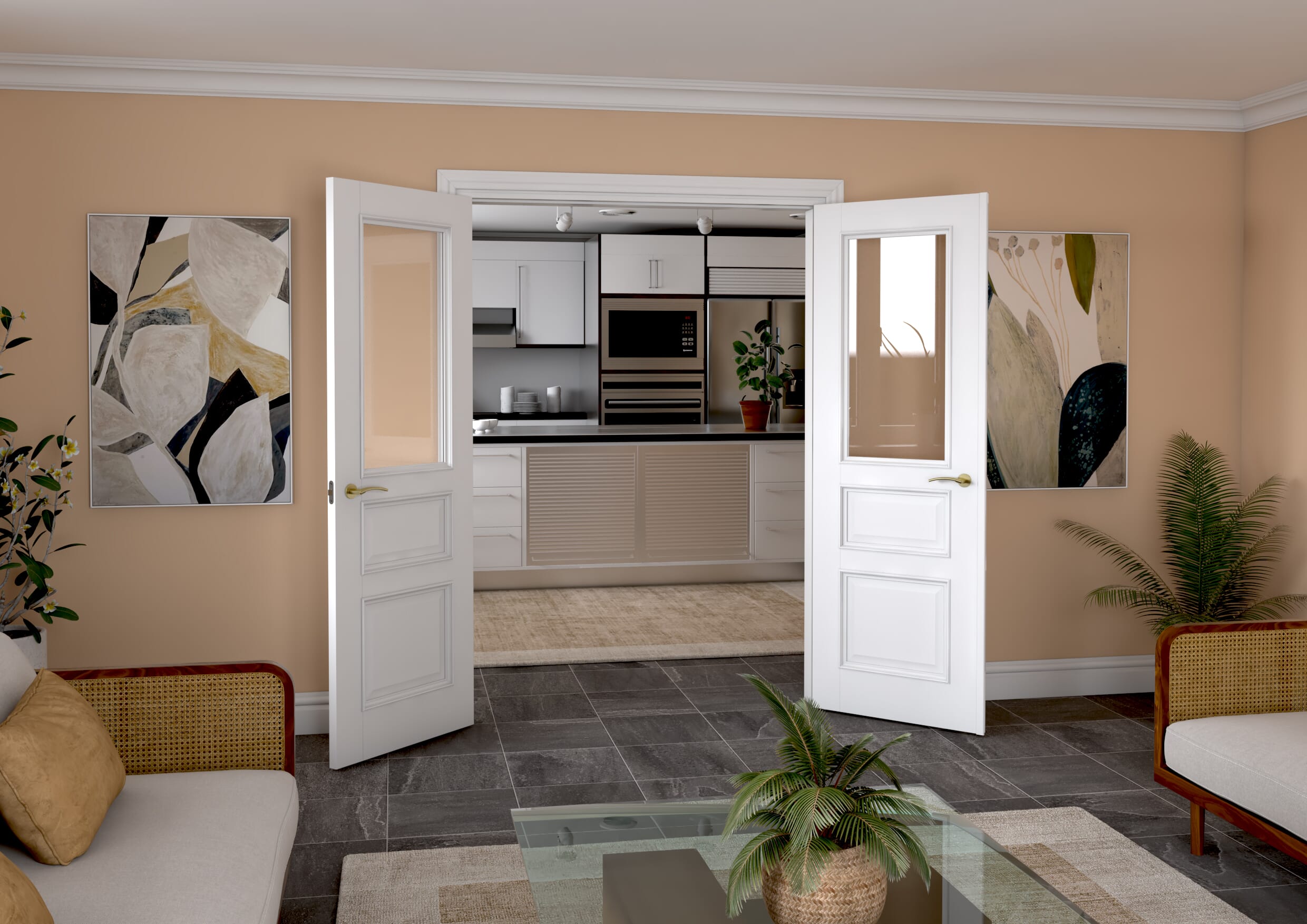 1426x2021x133mm Kent White Clear Glazed French Door Set