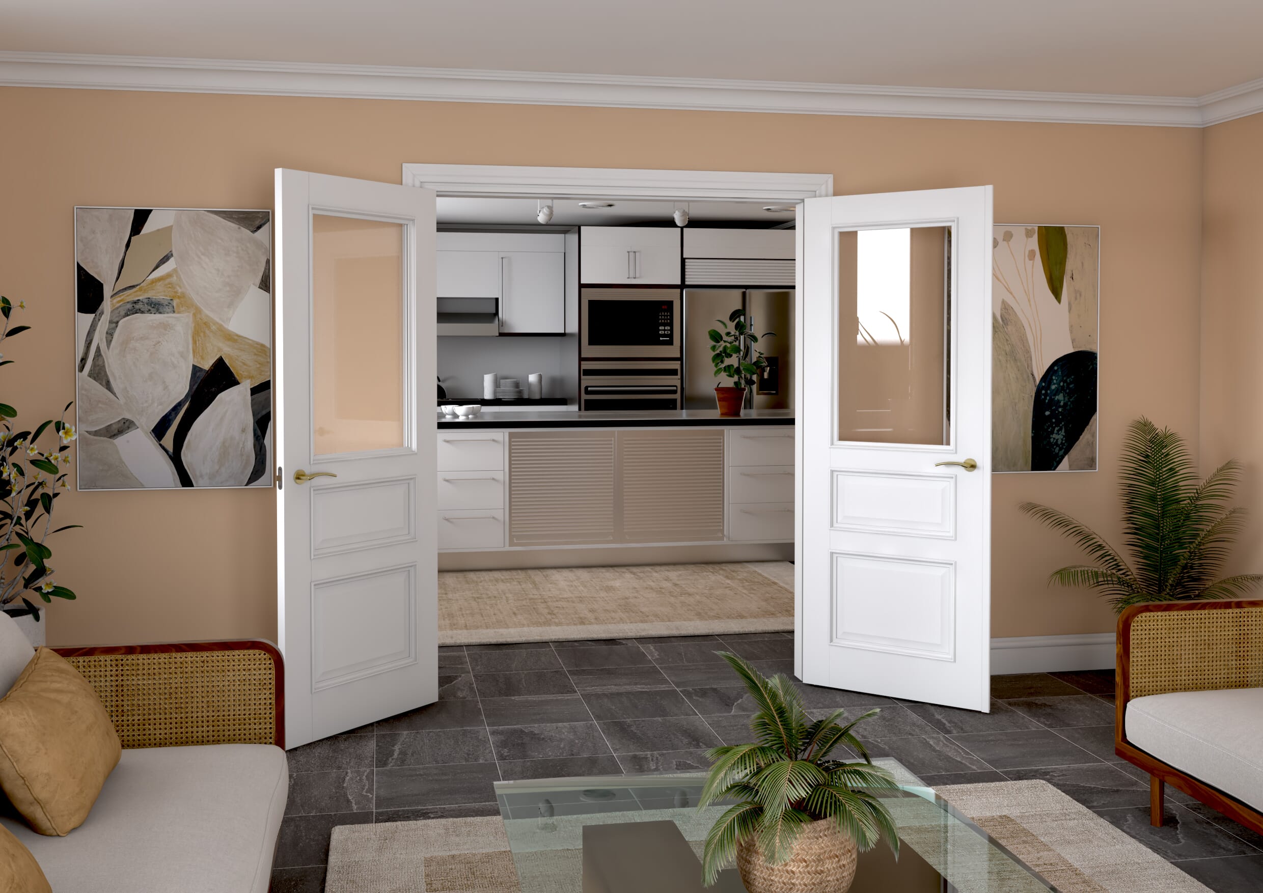 1580x2021x133mm Kent White Clear Glazed French Door Set