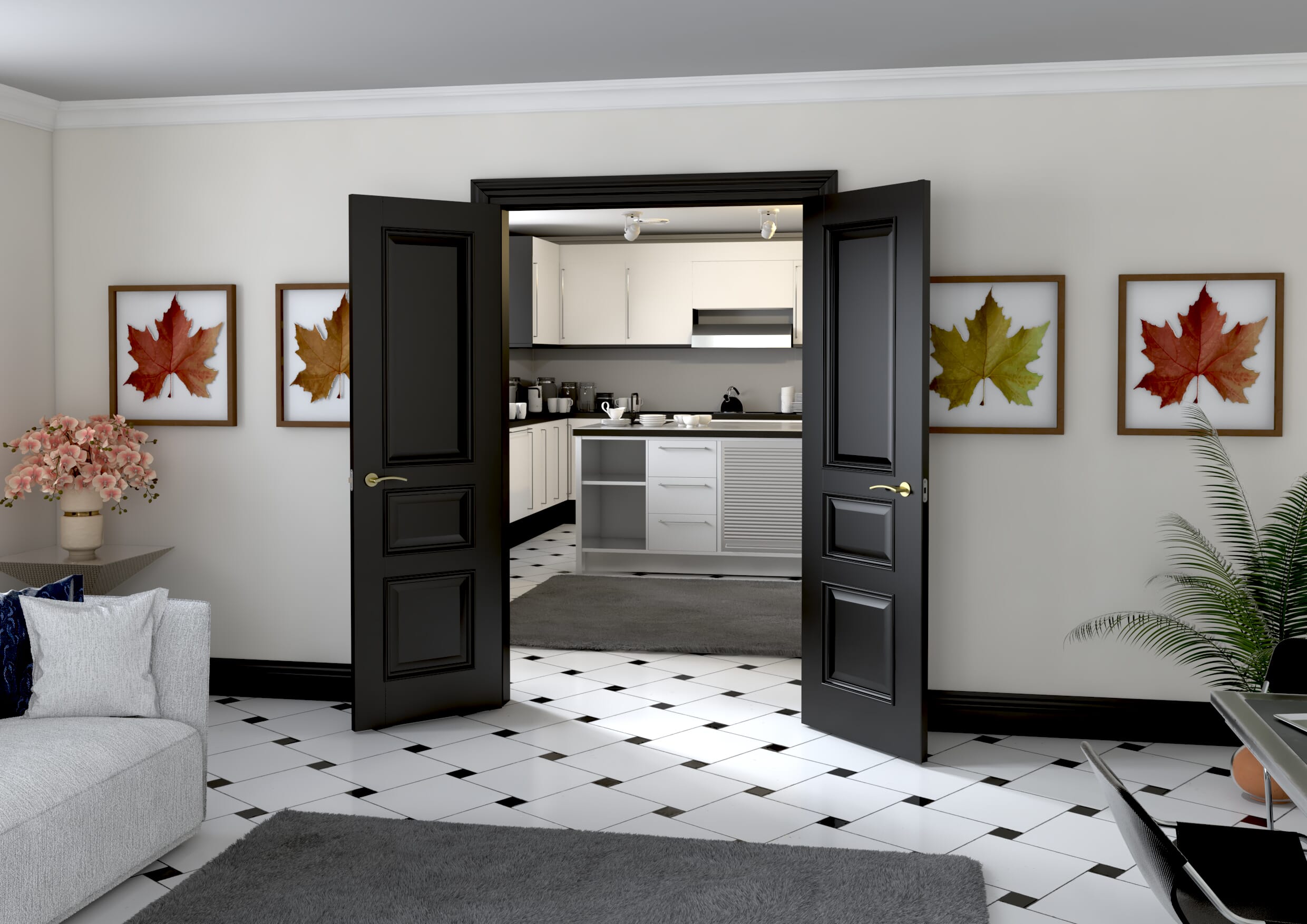 1276x2021x133mm Kent Black French Door Set