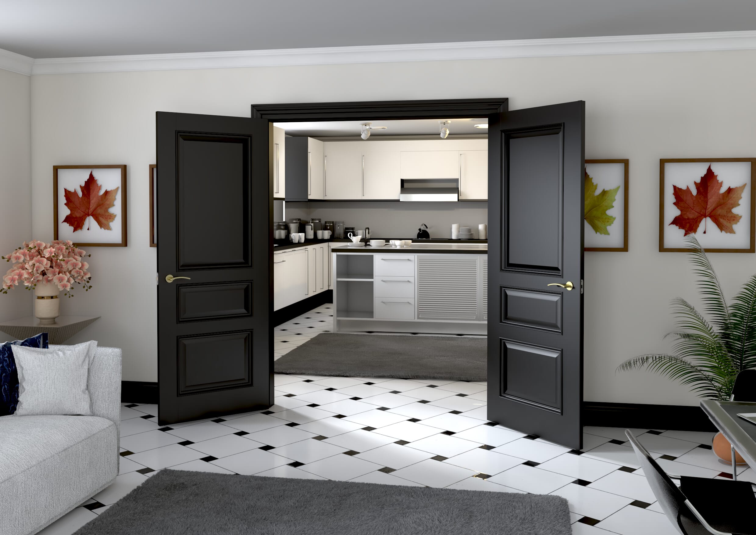 1580x2021x133mm Kent Black French Door Set