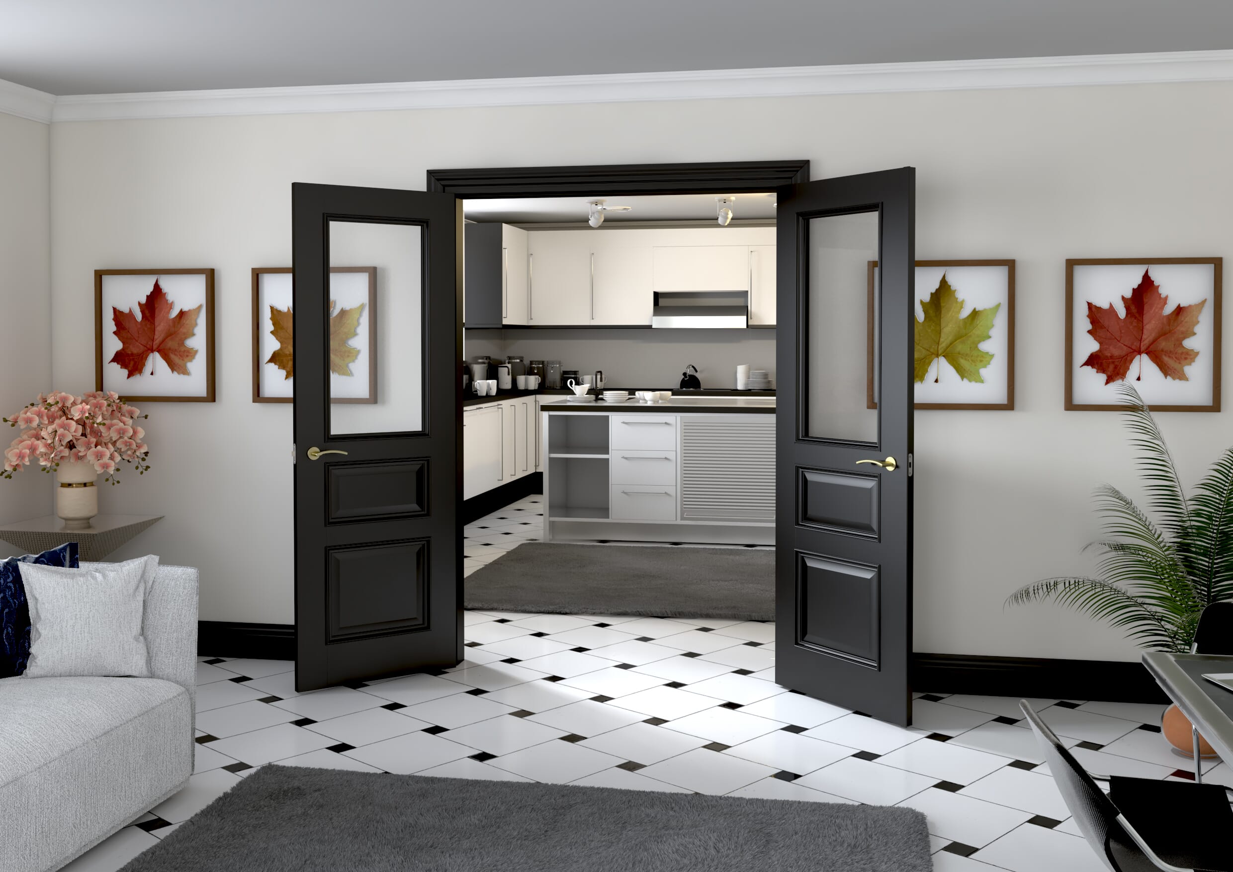 1426x2021x133mm Kent Black Clear Glazed French Door Set