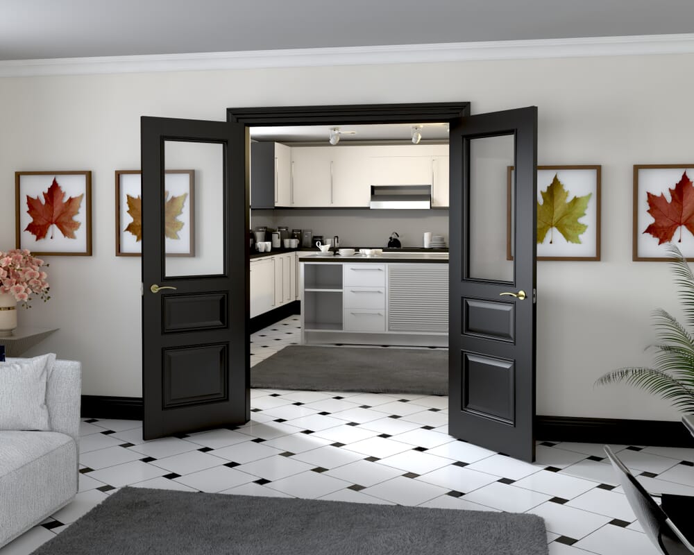 1426x2021x133mm Kent Black Clear Glazed French Door Set
