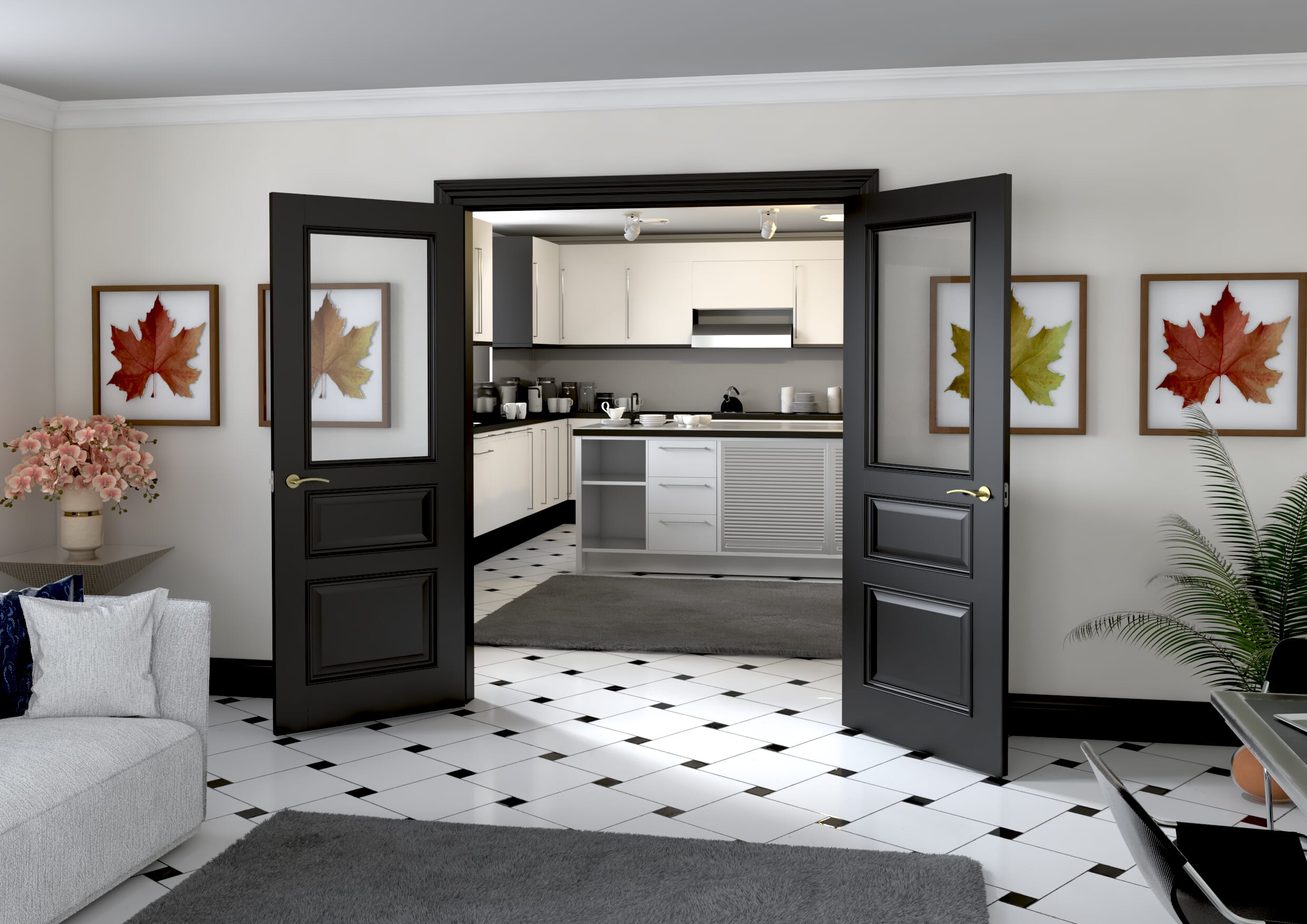 1580x2021x133mm Kent Black Clear Glazed French Door Set