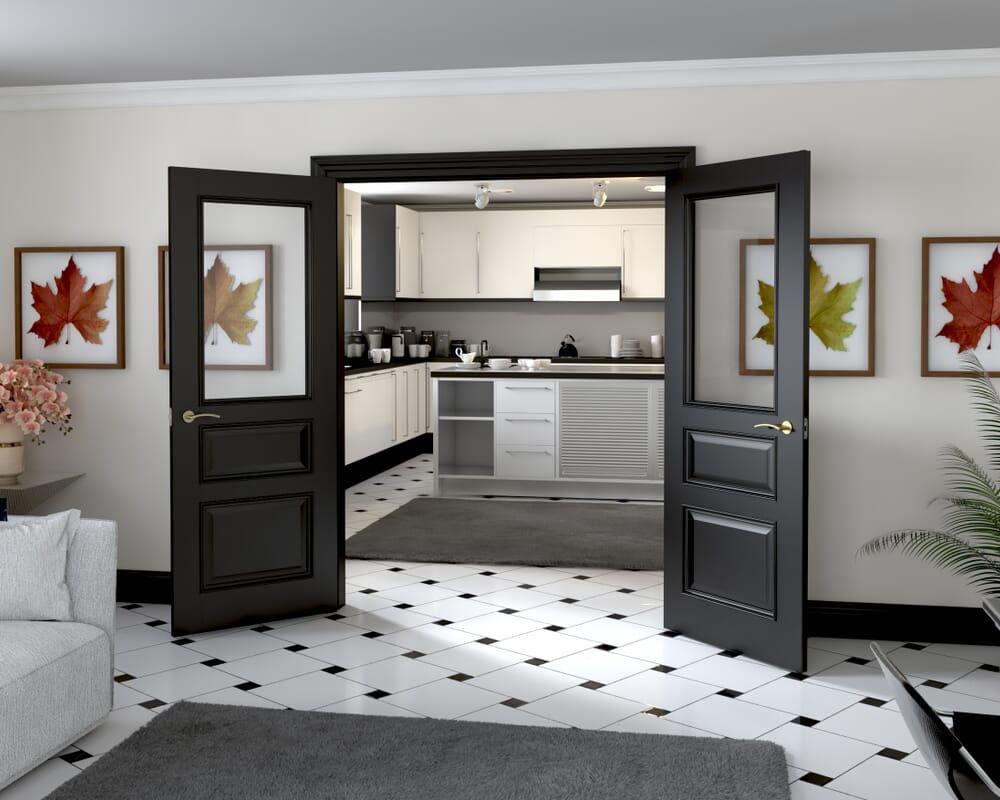 1580x2021x133mm Kent Black Clear Glazed French Door Set