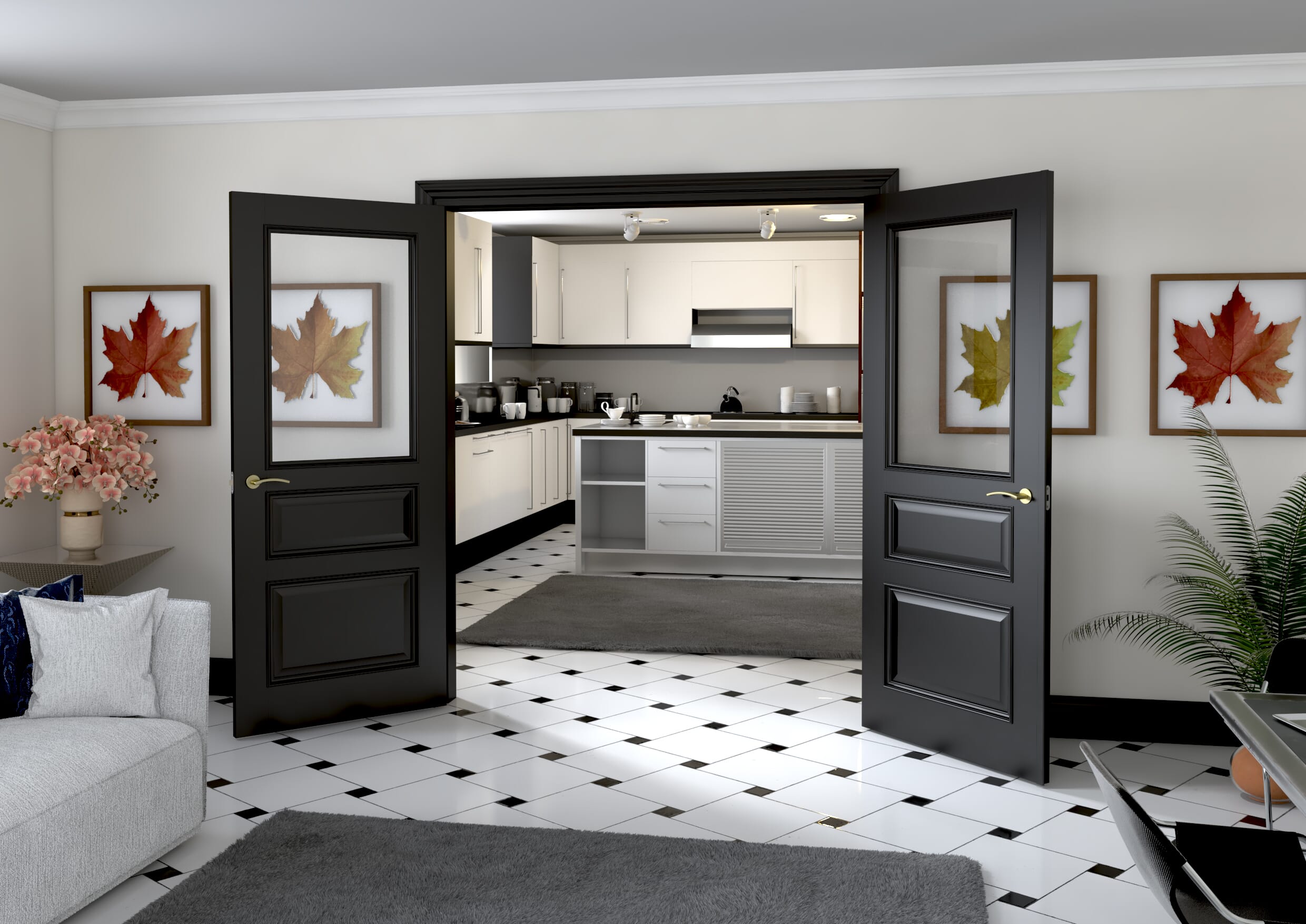 1732x2021x133mm Kent Black Clear Glazed French Door Set