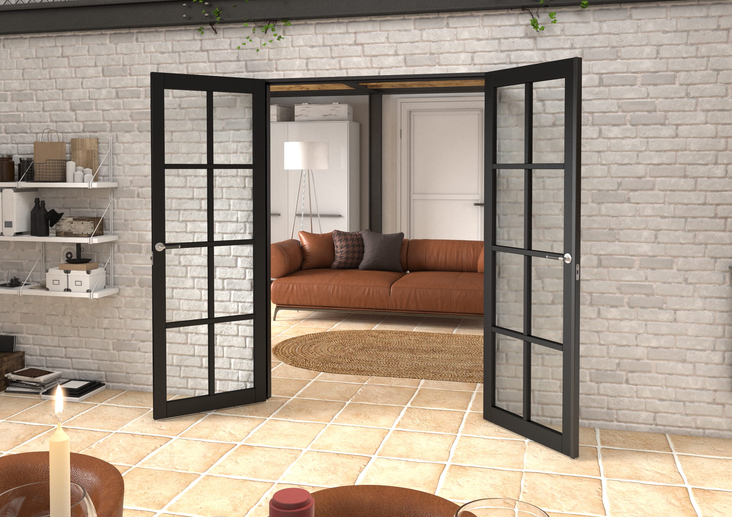 1426x2021x133mm Mayfair Black Clear Glazed French Door Set