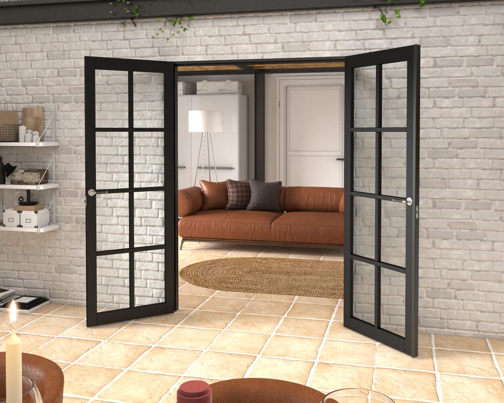 1426x2021x133mm Mayfair Black Clear Glazed French Door Set