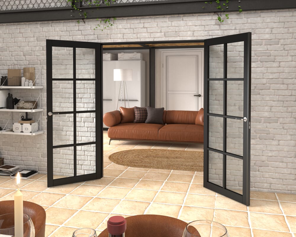 1580x2021x133mm Mayfair Black Clear Glazed French Door Set