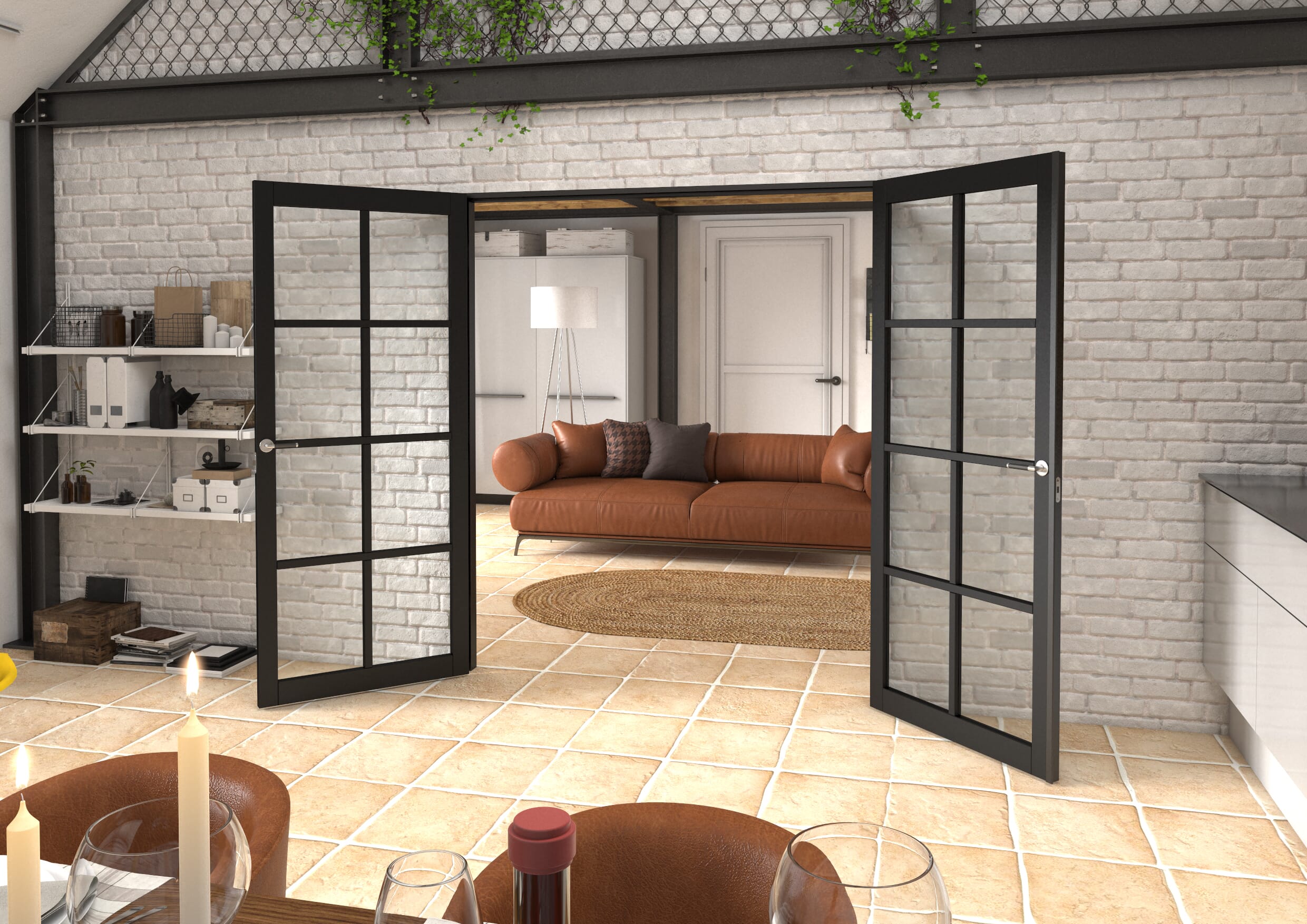 1732x2021x133mm Mayfair Black Clear Glazed French Door Set