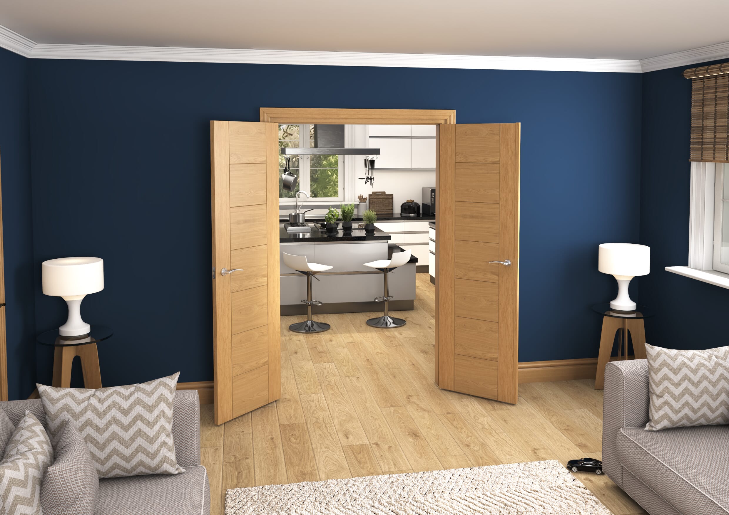 1276x2021x133mm Modern 7 Panel Oak Prefinished French Door Set