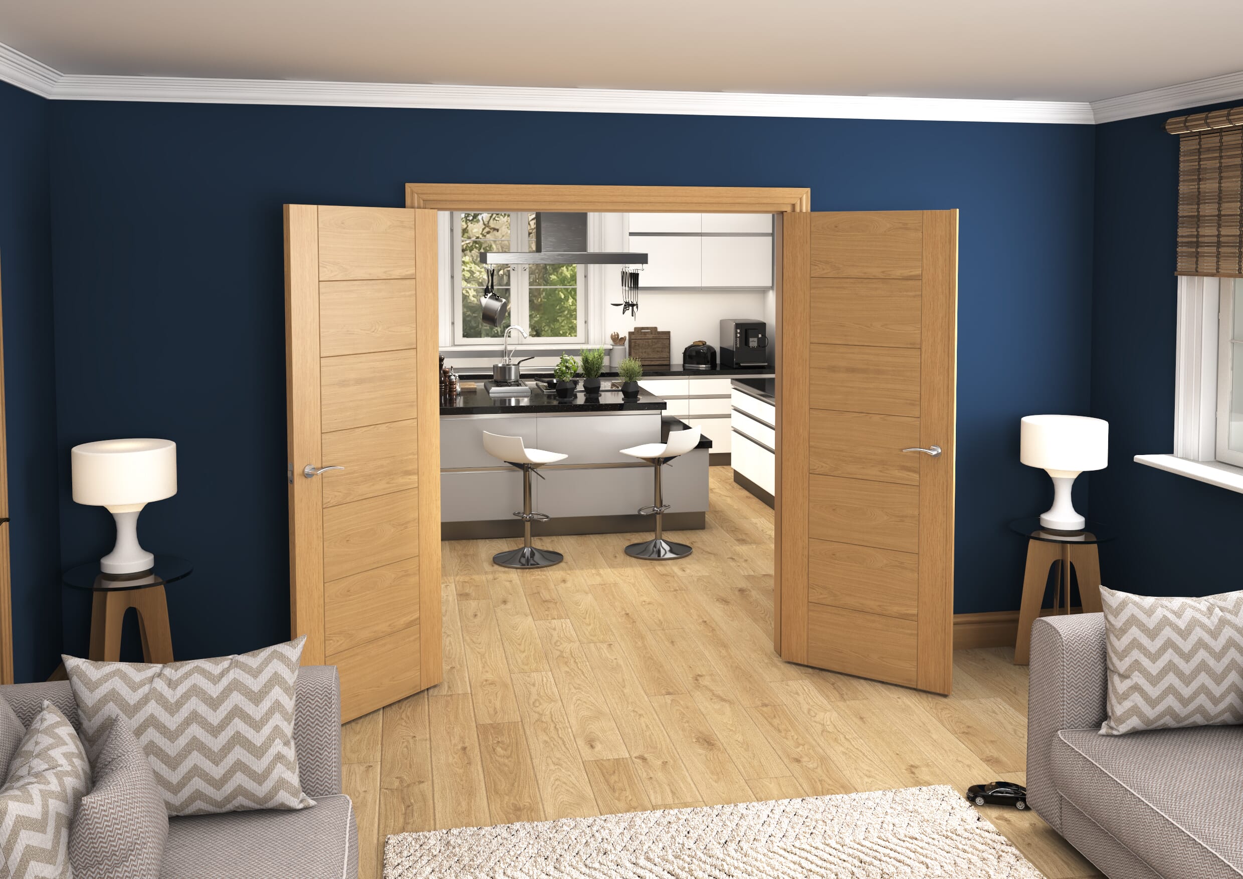 1580x2021x133mm Modern 7 Panel Oak Prefinished French Door Set