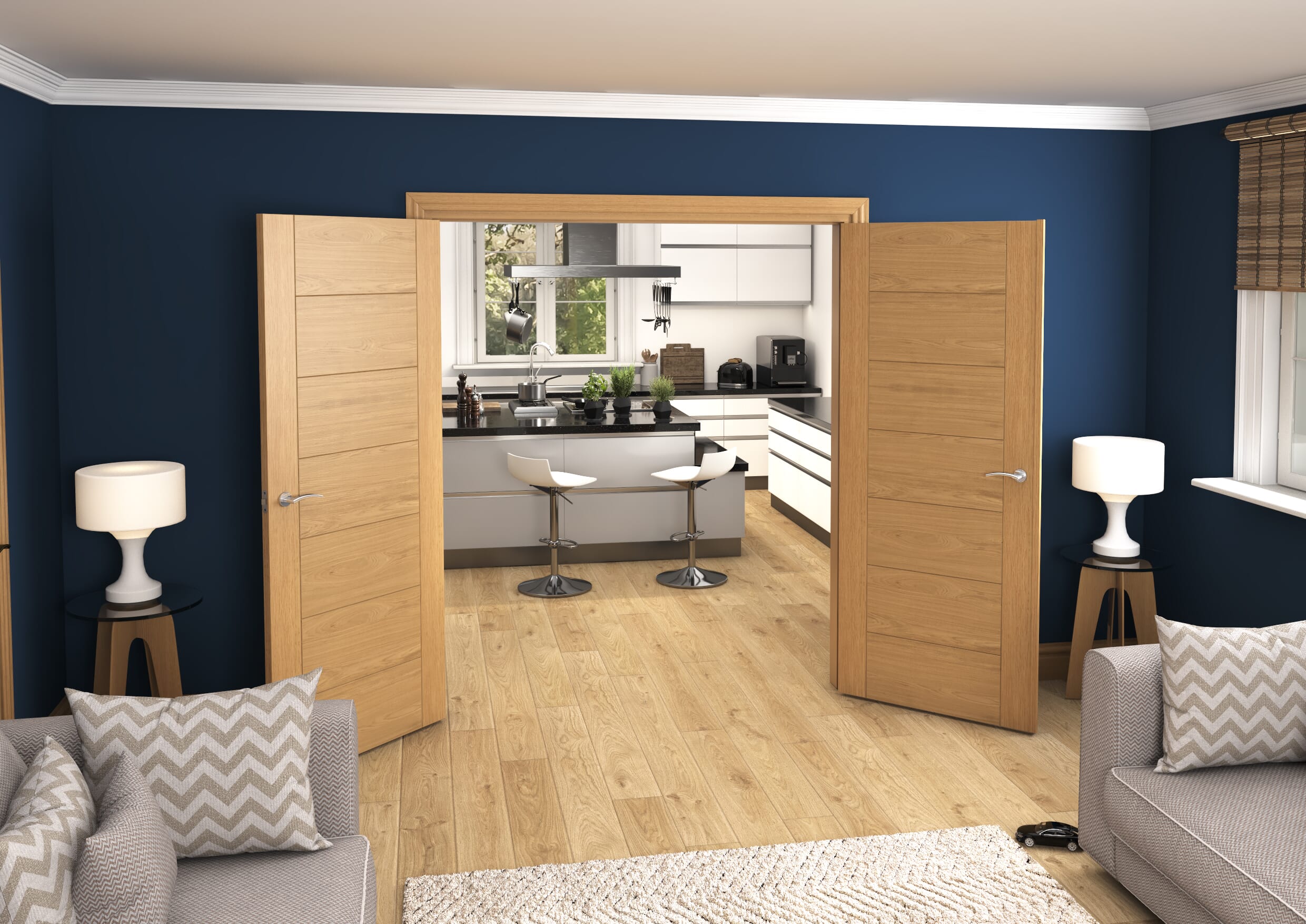 1732x2021x133mm Modern 7 Panel Oak Prefinished French Door Set