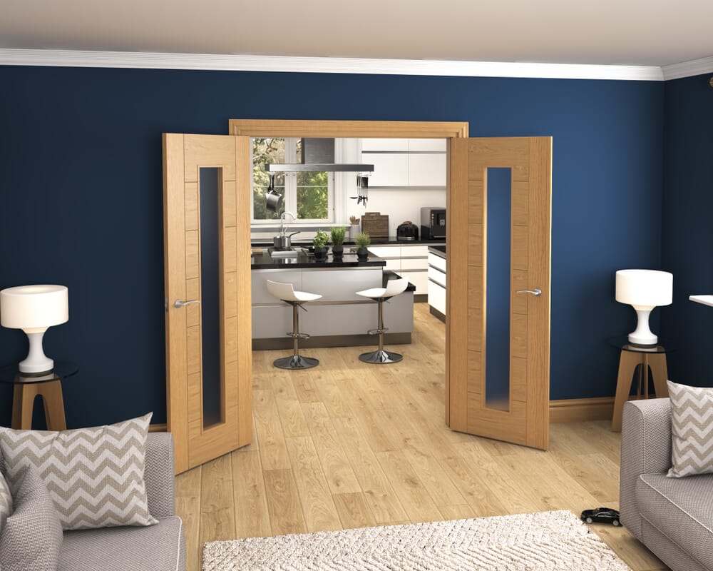 1428x2021x133mm Modern 7 Panel Frosted Glazed Prefinished French Door Set