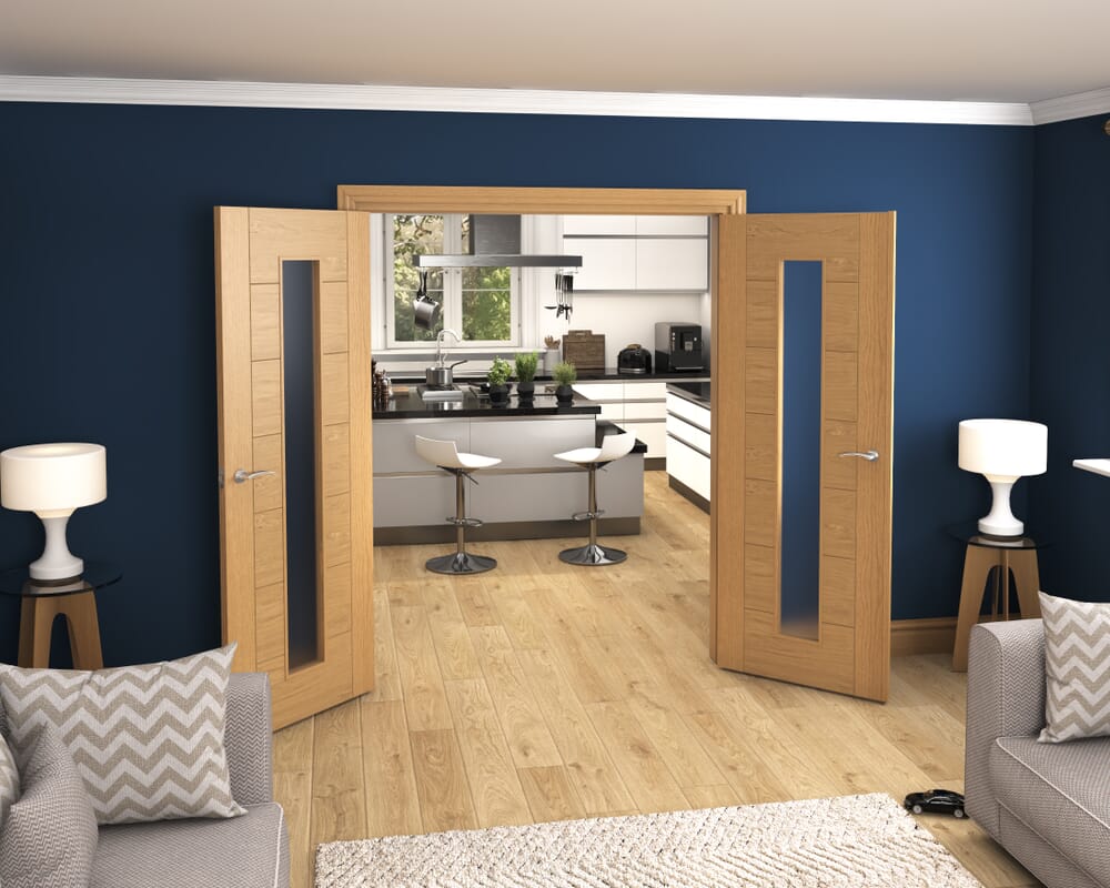 1580x2021x133mm Modern 7 Panel Frosted Glazed Prefinished French Door Set